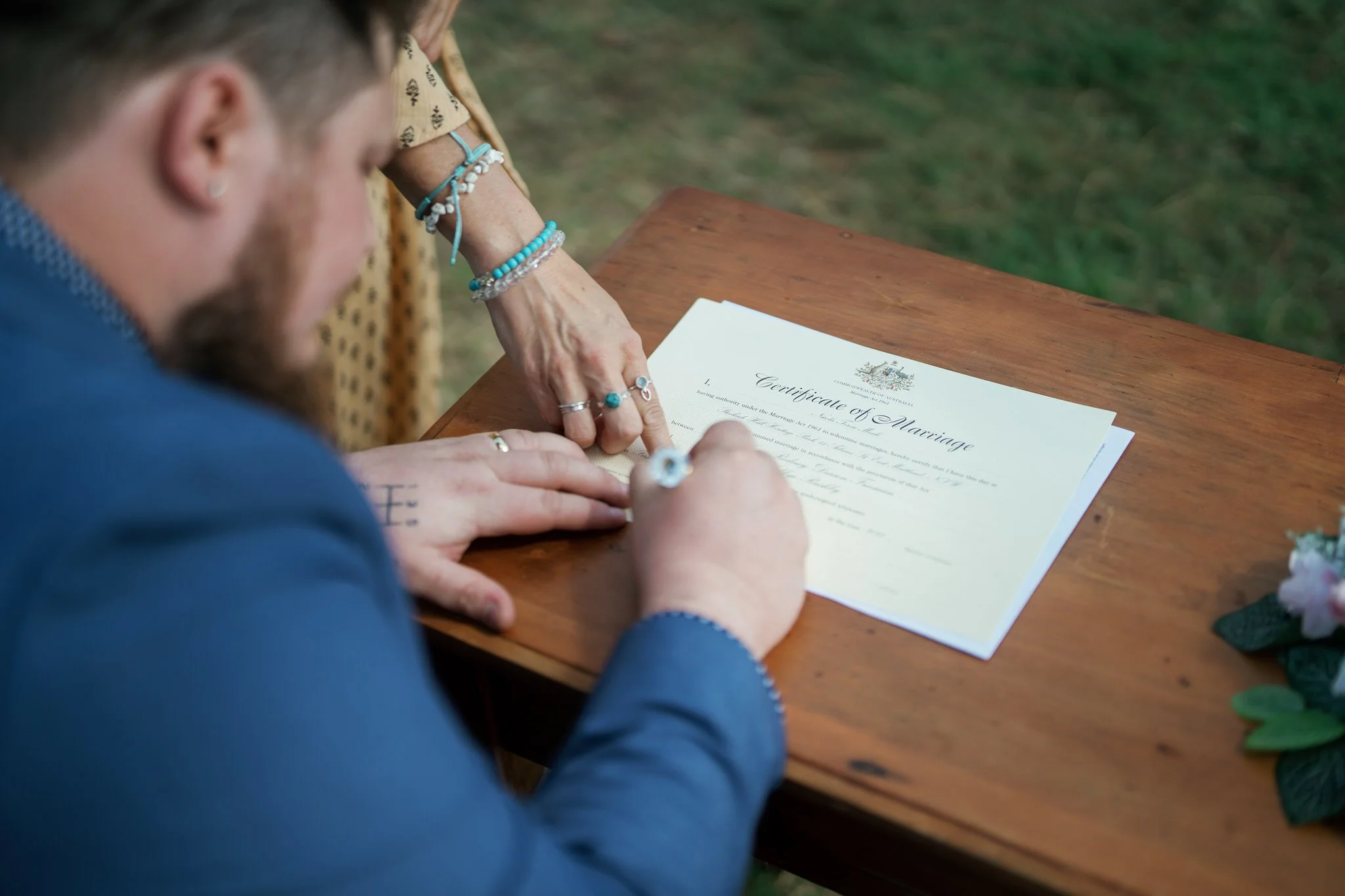 Marriage Certificate Signing Detail at Stockade Hill Heritage Park Wedding