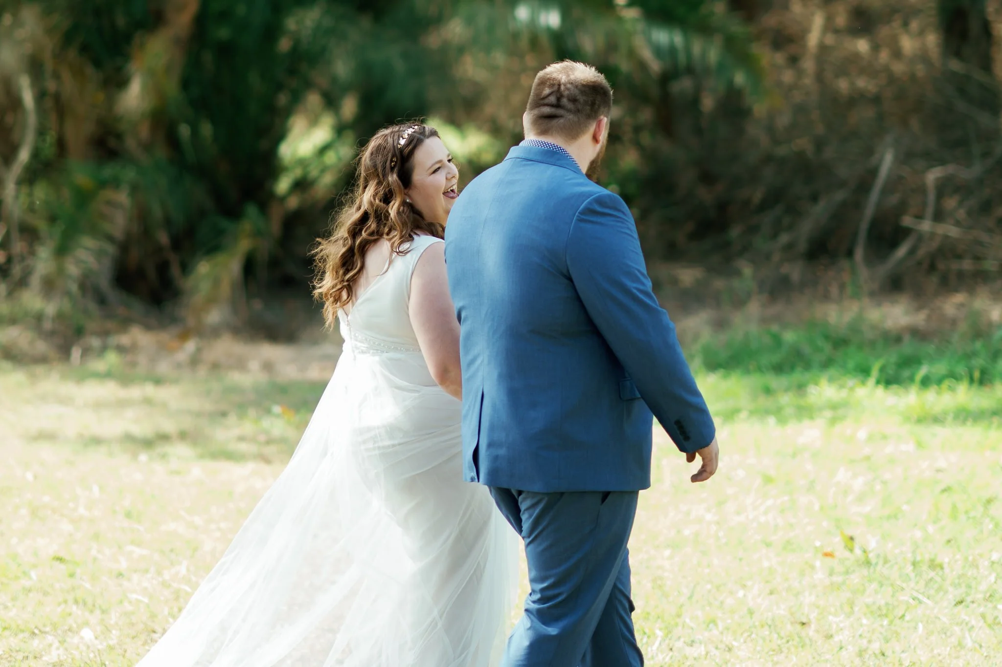Joyful Bride Laughing with Groom in Stockade Hill Heritage Park