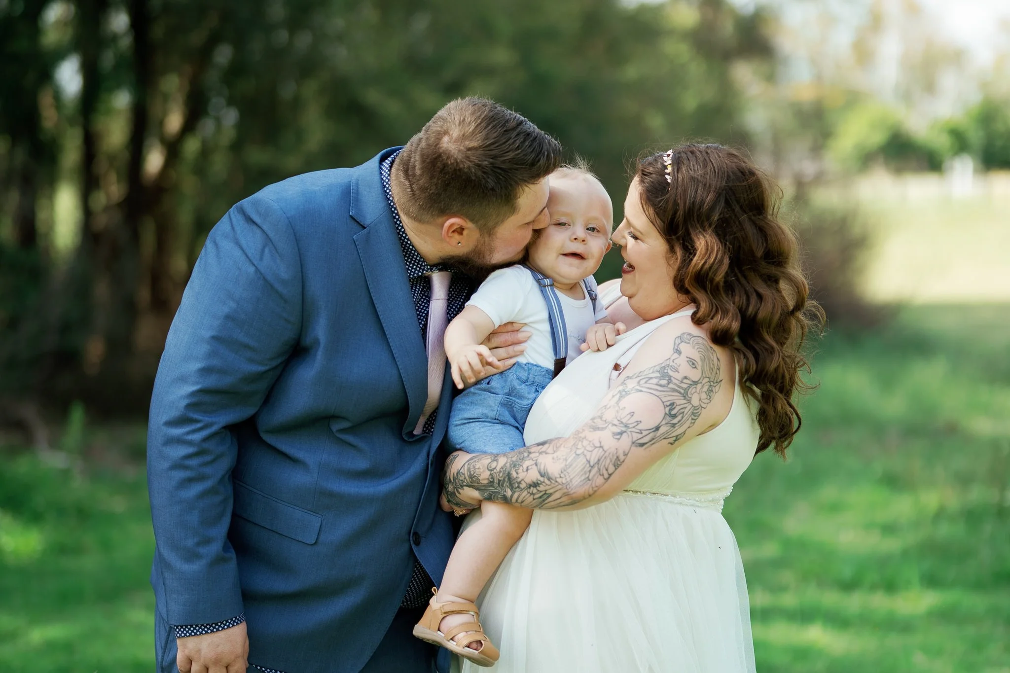 Bride and Groom with Baby - Stockade Hill Heritage Park Wedding, Hunter Valley