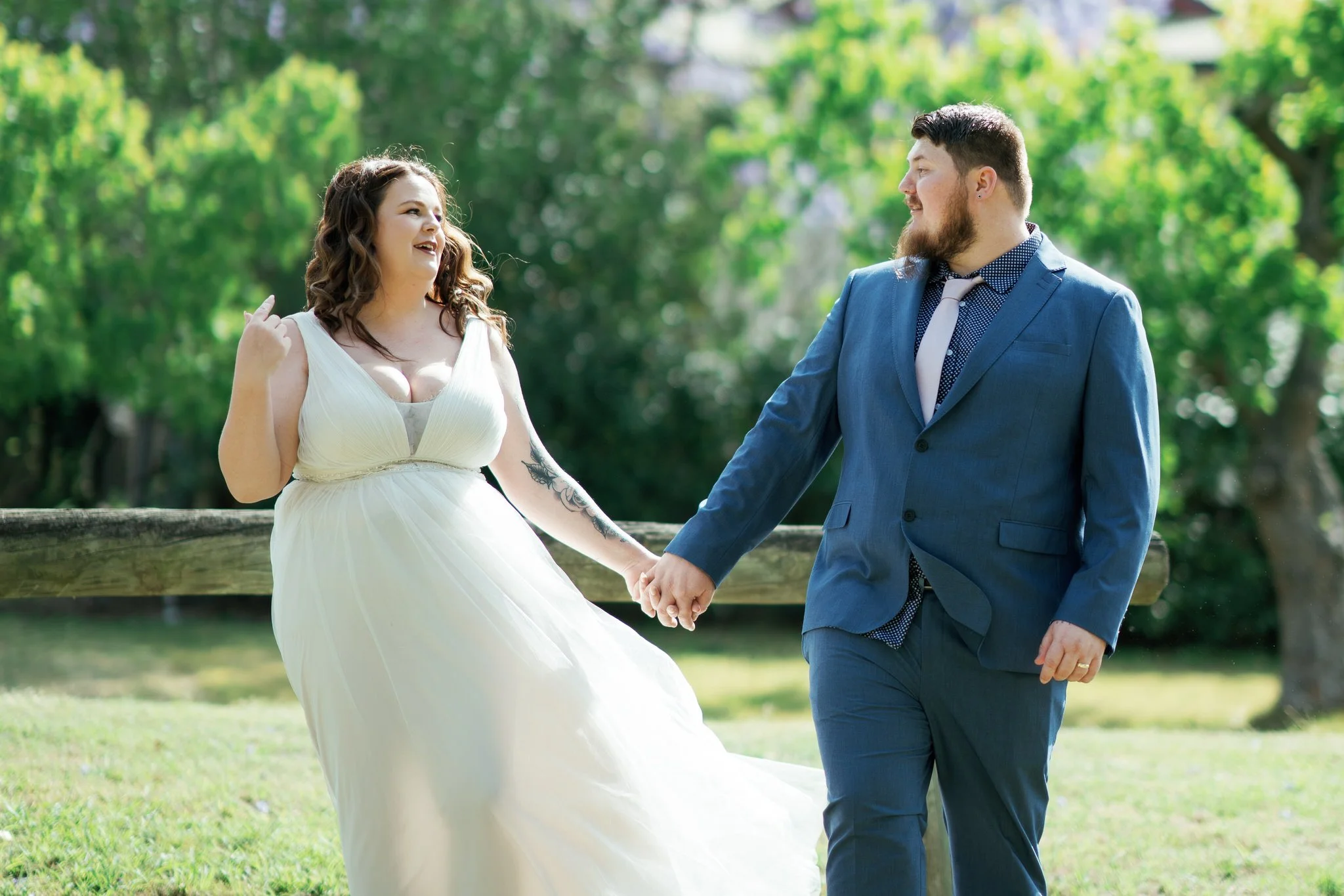 Bride and Groom Walking Hand in Hand – Stockade Hill Heritage Park Wedding, Hunter Valley