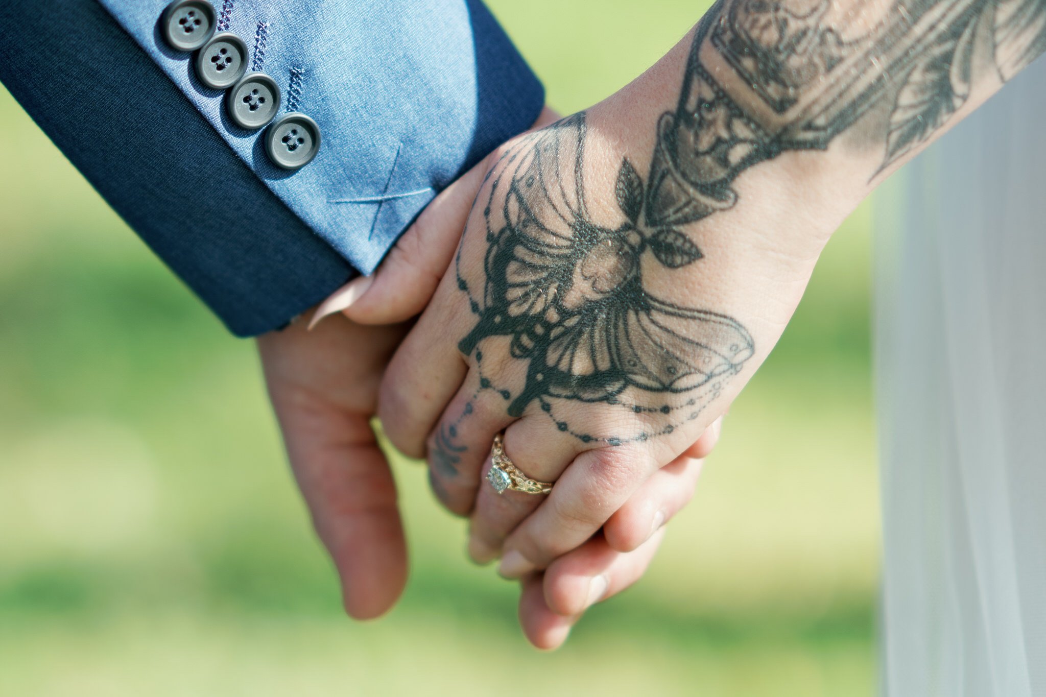 Close Up of Wedding Rings and Tattoo at Stockade Hill Heritage Park