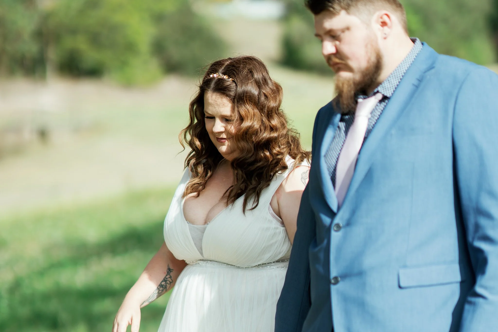 Bride and Groom Walk Together at Outdoor Hunter Valley Wedding