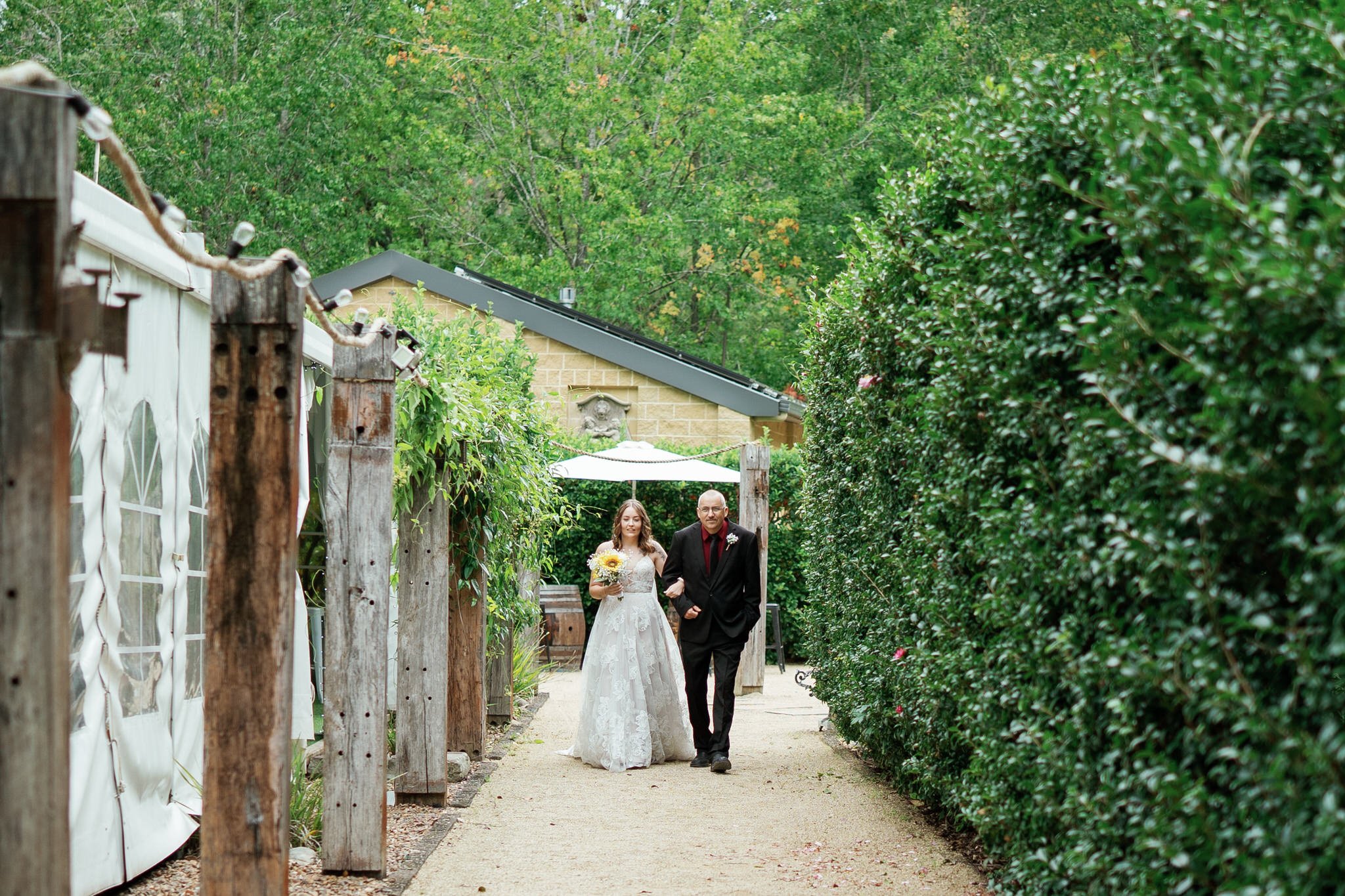 Bride Walking with Father at Kangy Gardens Wedding | Hunter Valley Wedding Photographer