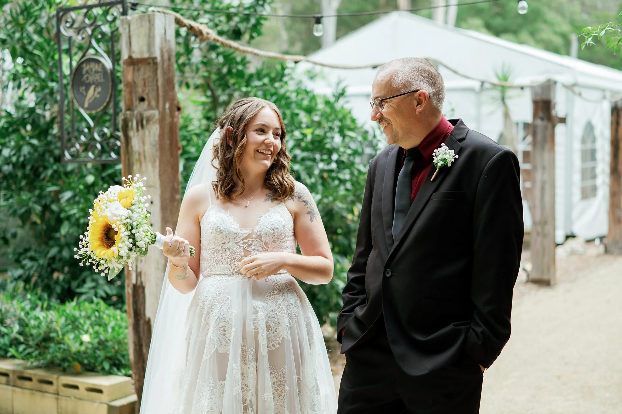 Candid Bride and Father Moment Before Ceremony | Kangy Gardens Wedding Photography Hunter Valley