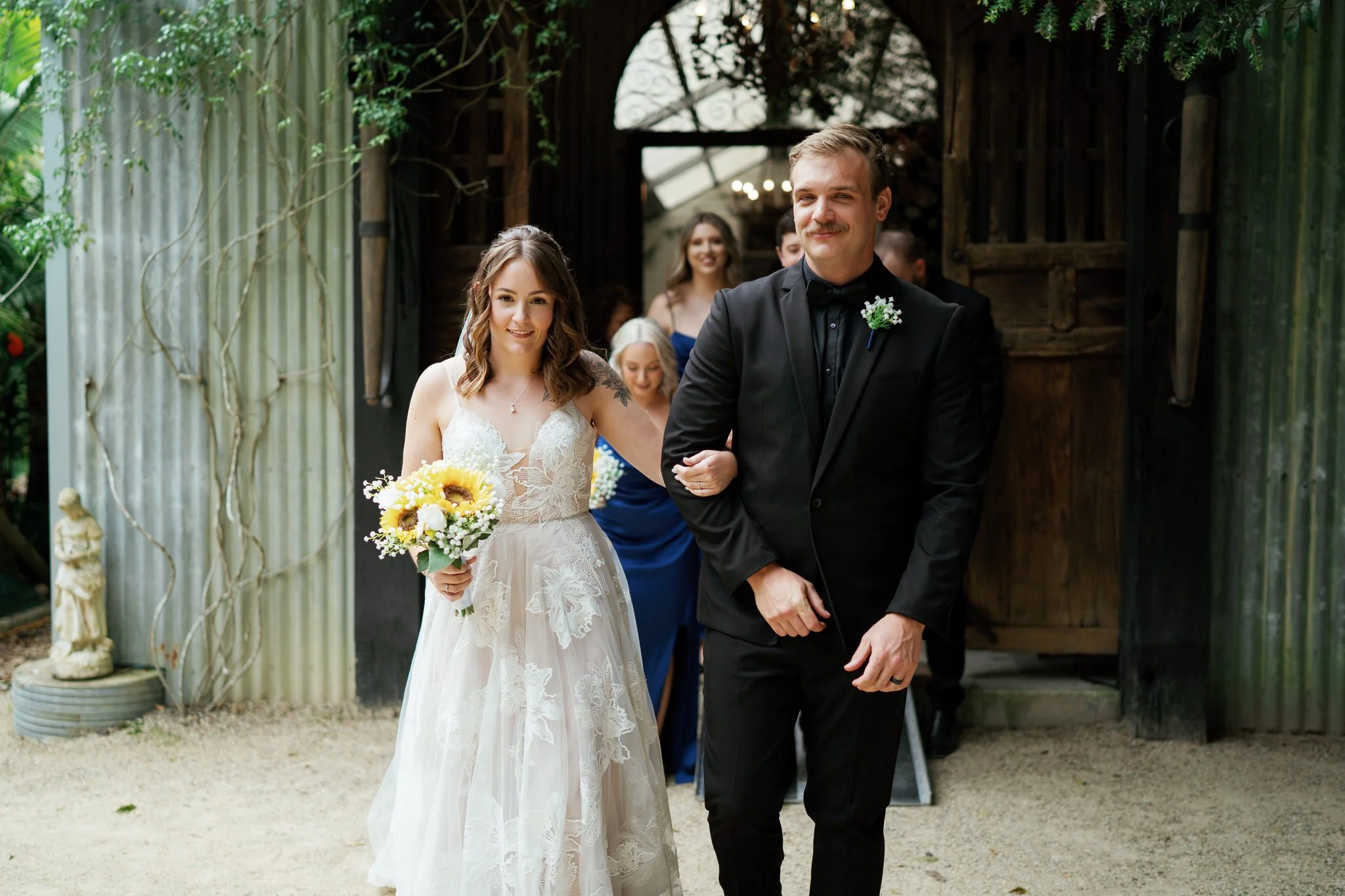 Hunter Valley Newlyweds Walking Out of Kangy Gardens Wedding Chapel