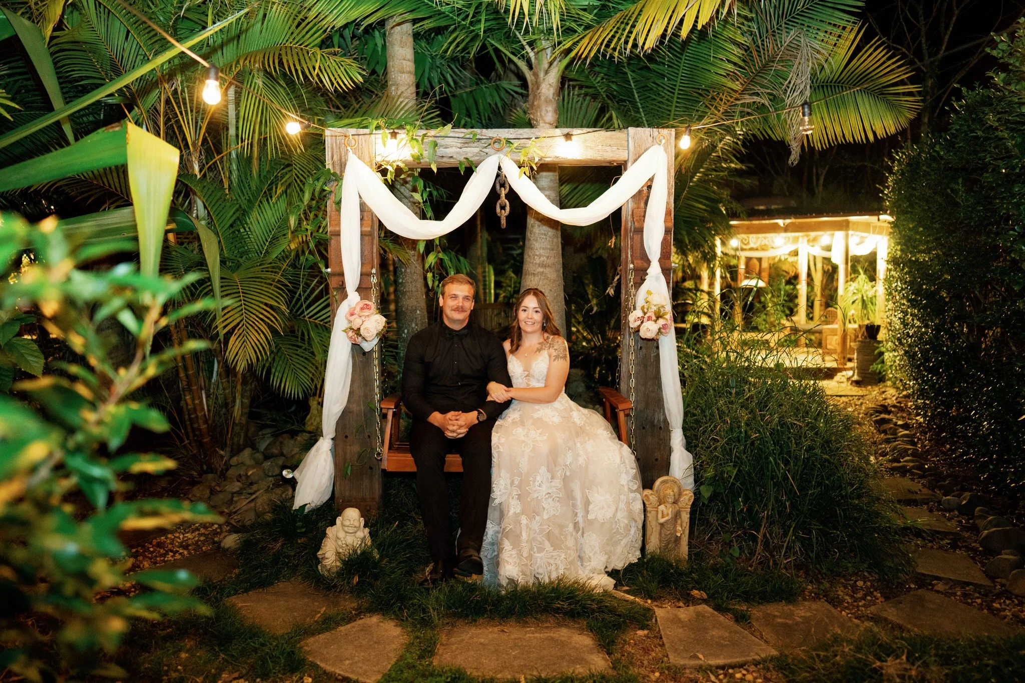 Candid Bride and Groom Portrait on Swing at Kangy Gardens Wedding – Hunter Valley Photographer