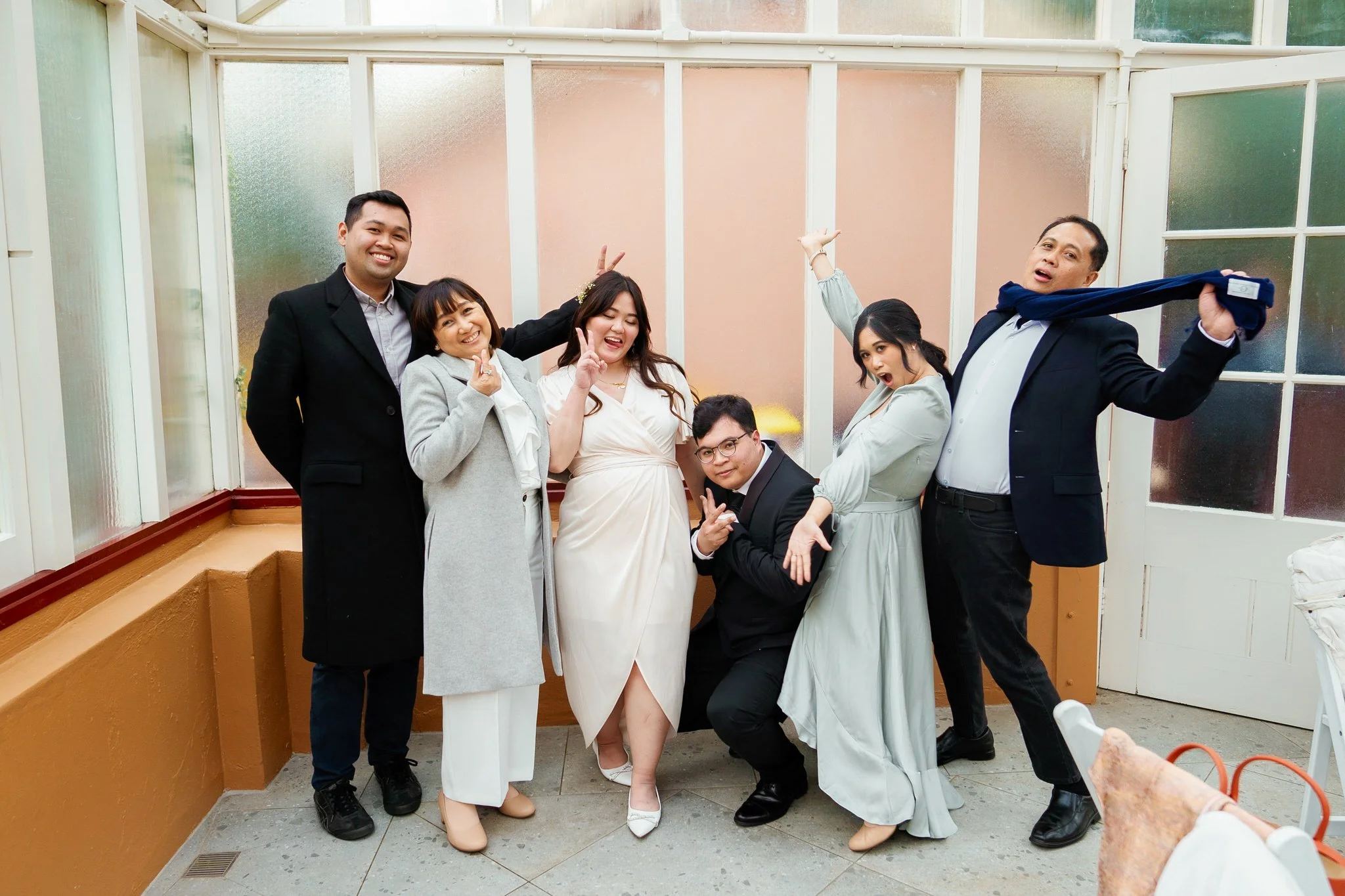 Fun Group Wedding Portrait Palm House Botanic Garden Sydney