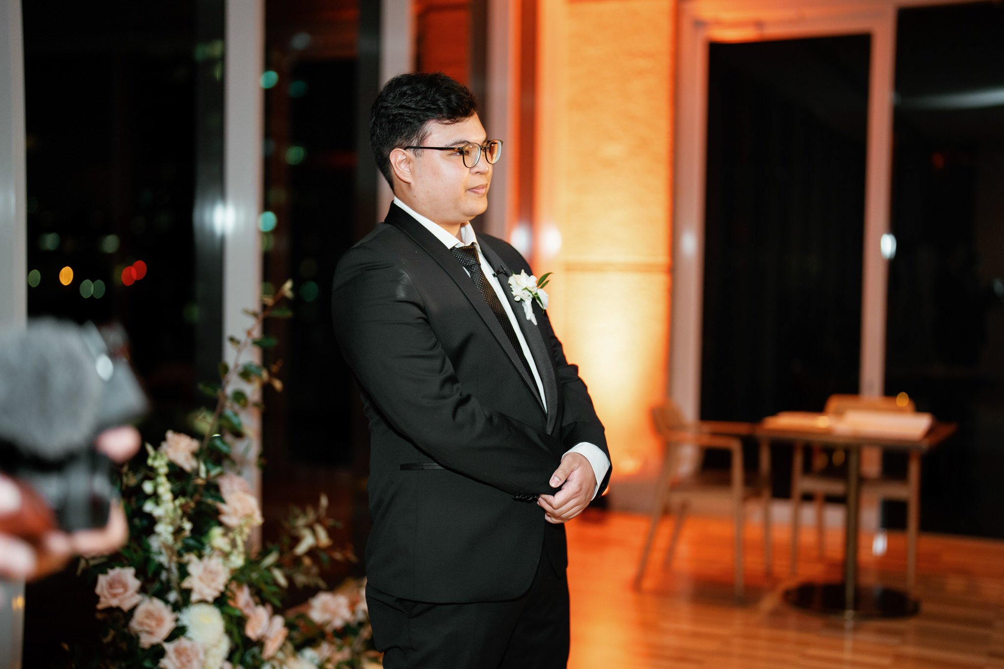 Groom Awaits Bride at Art Gallery Sydney Wedding