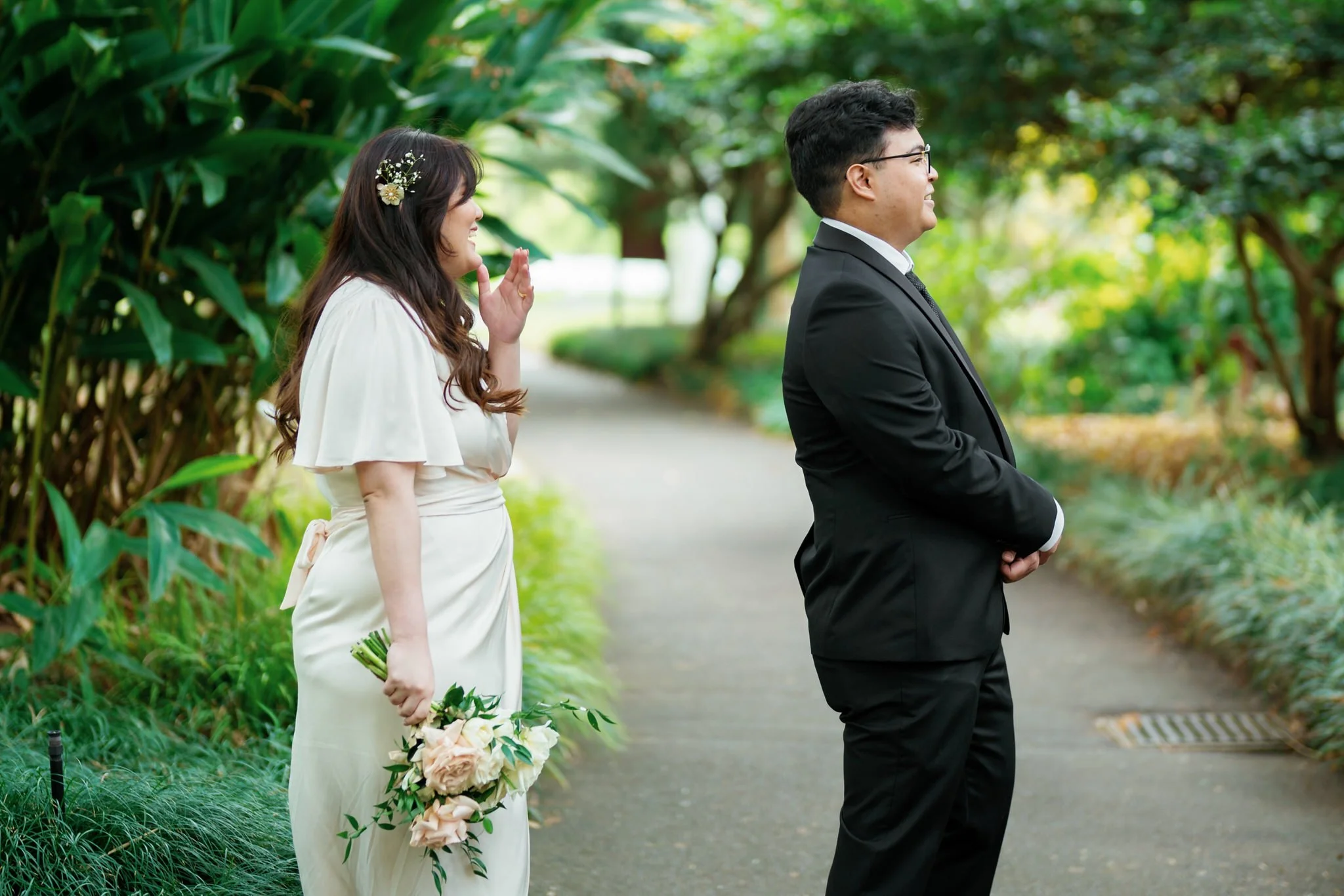 Anticipation Before the First Look – Bride and Groom at Palm House Sydney Wedding