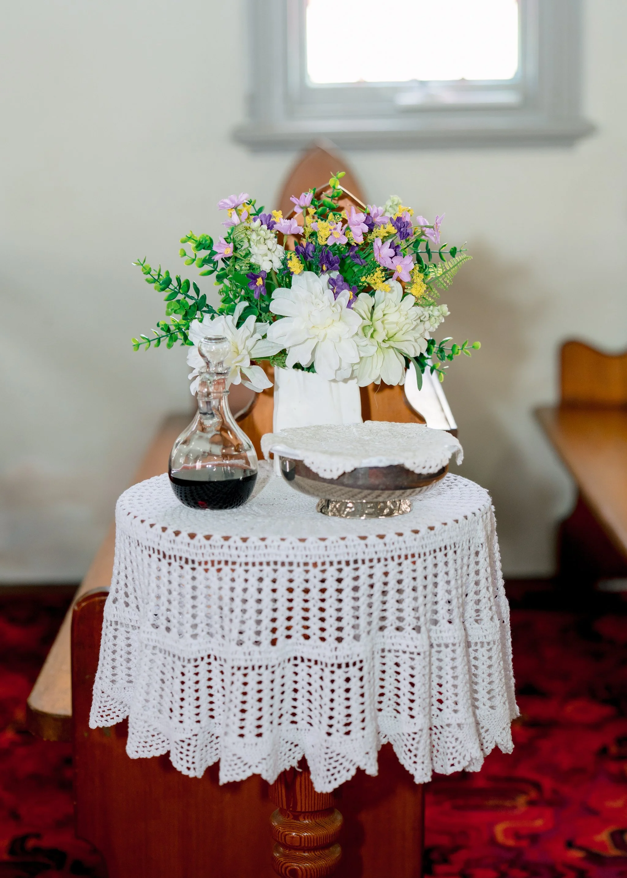 Communion table and floral setup