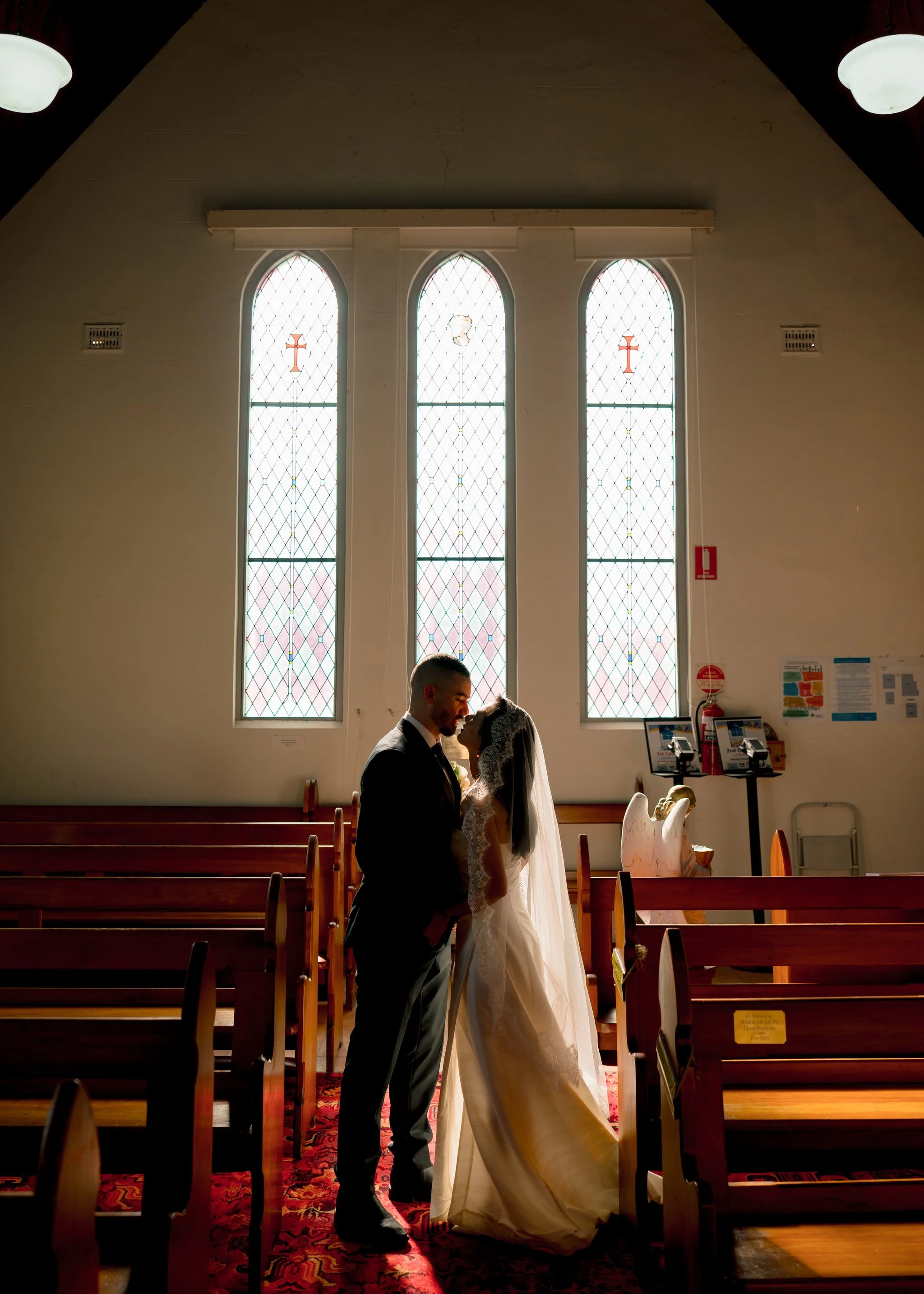 Silhouette couple portrait St Cecilia’s Church