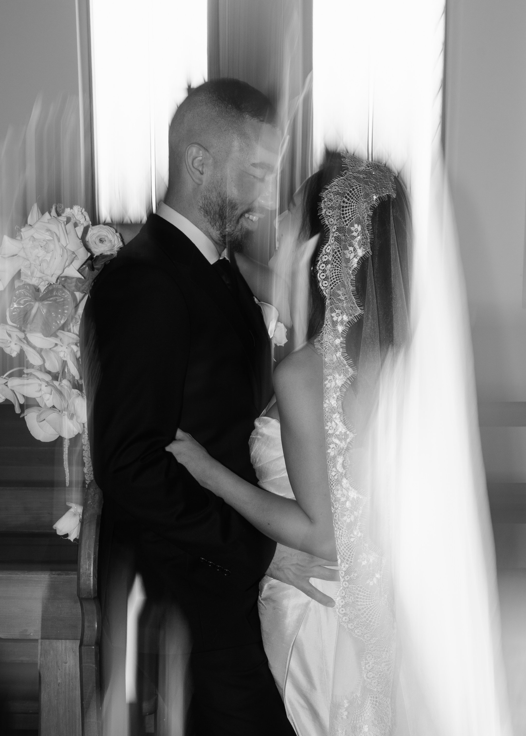 Black and white creative wedding portrait