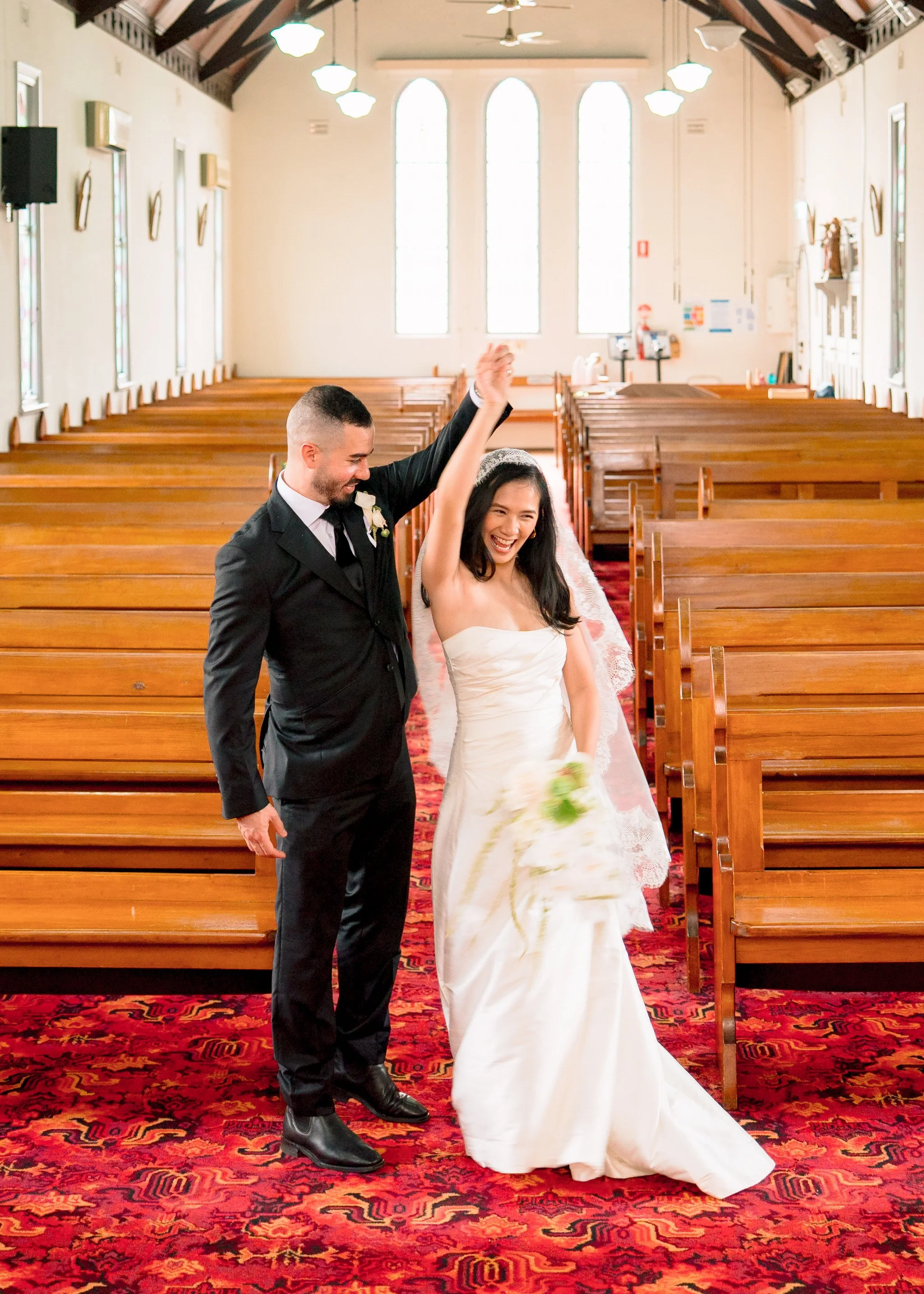Bride twirl portrait St Cecilias Church