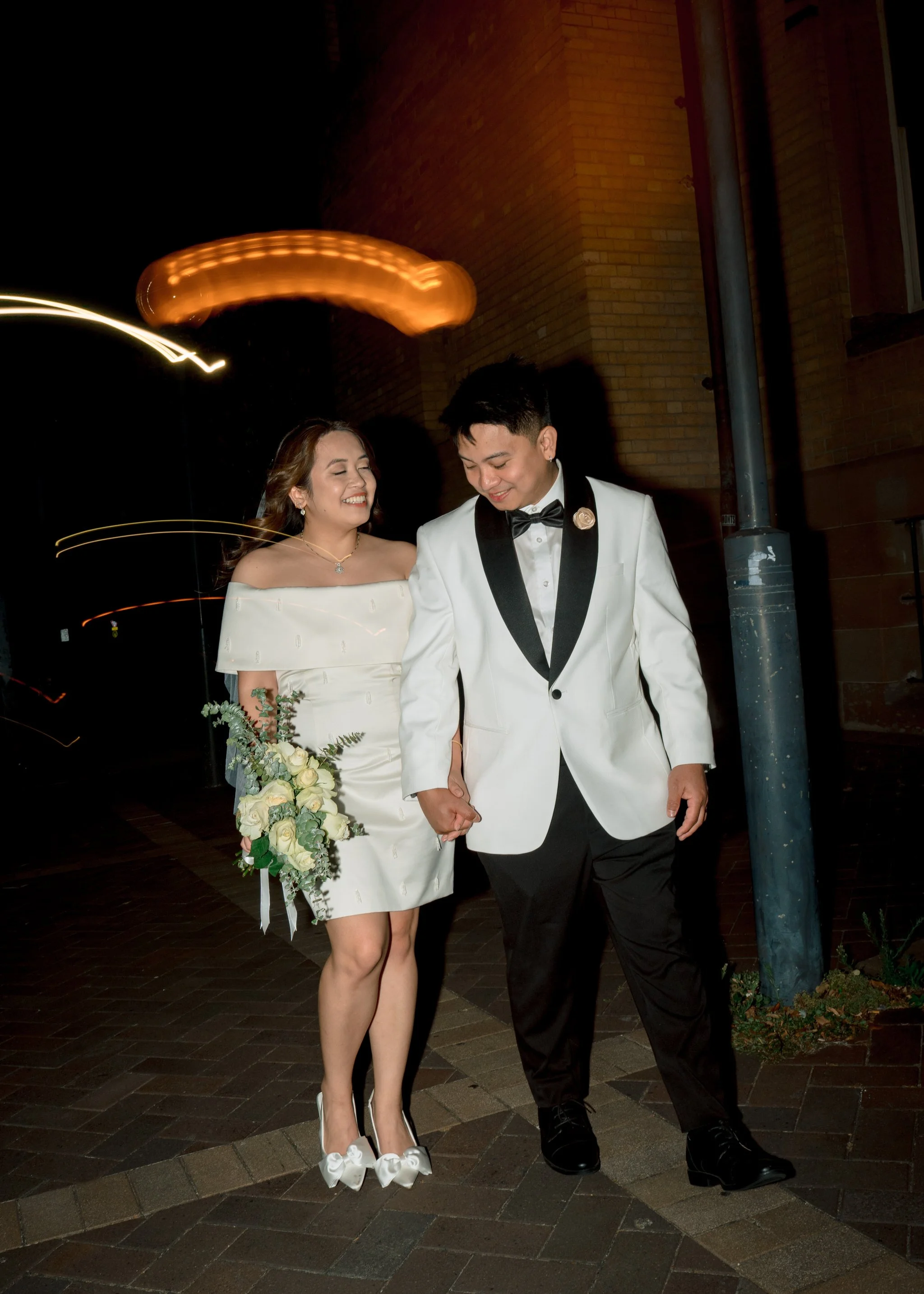 Creative night wedding photo Newcastle