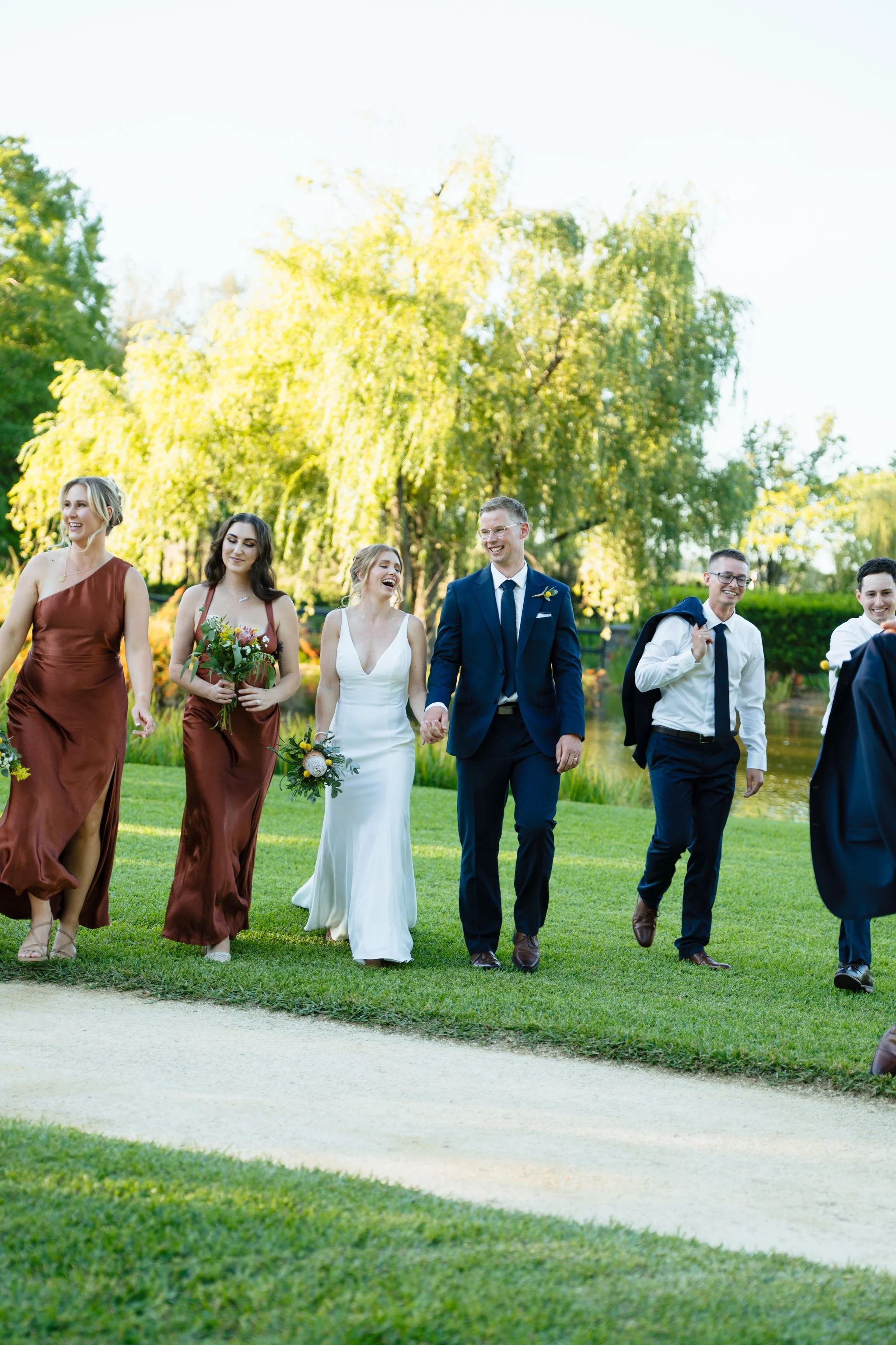 Wedding Party Walking Hunter Valley Gardens