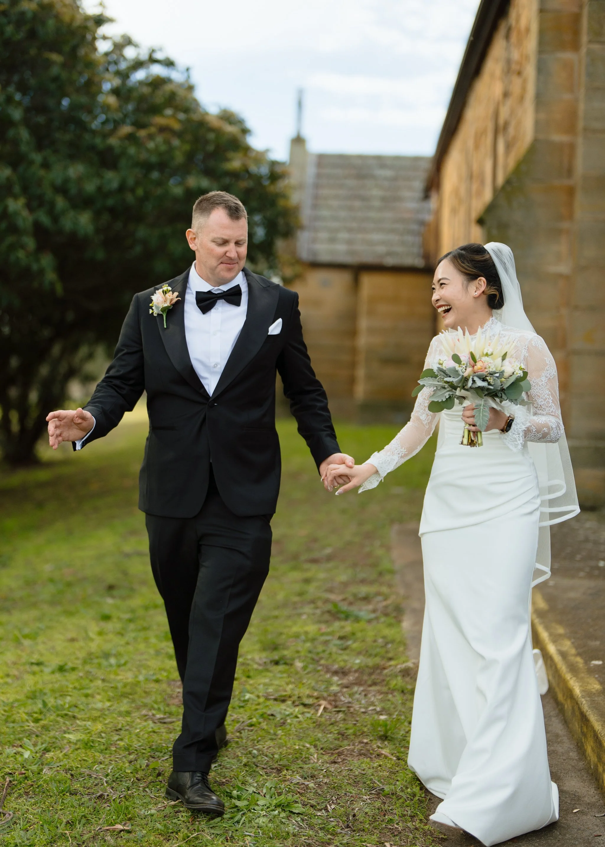 Newlyweds Walking Beside Merriwa Catholic Church
