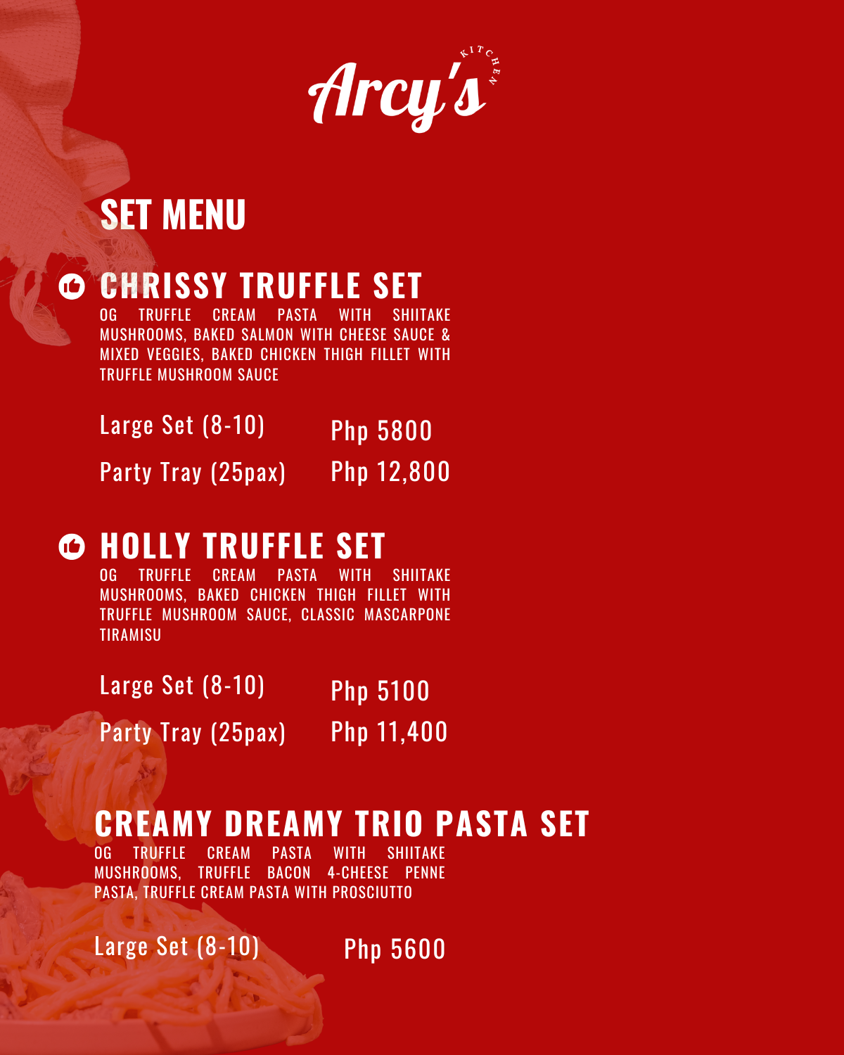 Arcy’s Kitchen Menu | Truffle Pasta & Food Trays in Metro Manila — Arcy ...