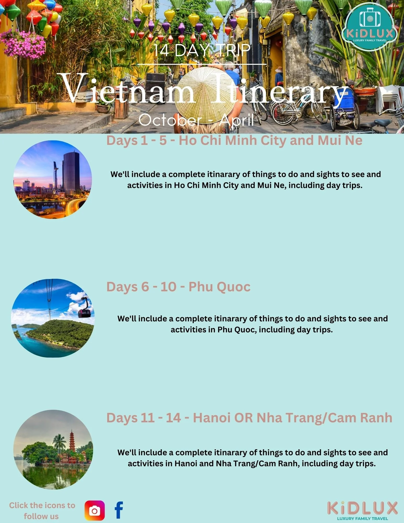 Vietnam 14 Day Itinerary October April Travel Dates Kidlux Travel Vietnam 14 Day Itinerary October April Travel Dates Kidlux Travel