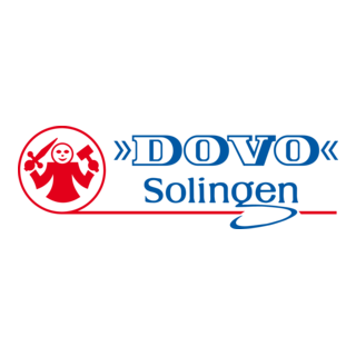 Logo of DVO Solingen featuring a red gear with a black hand inside and blue text.