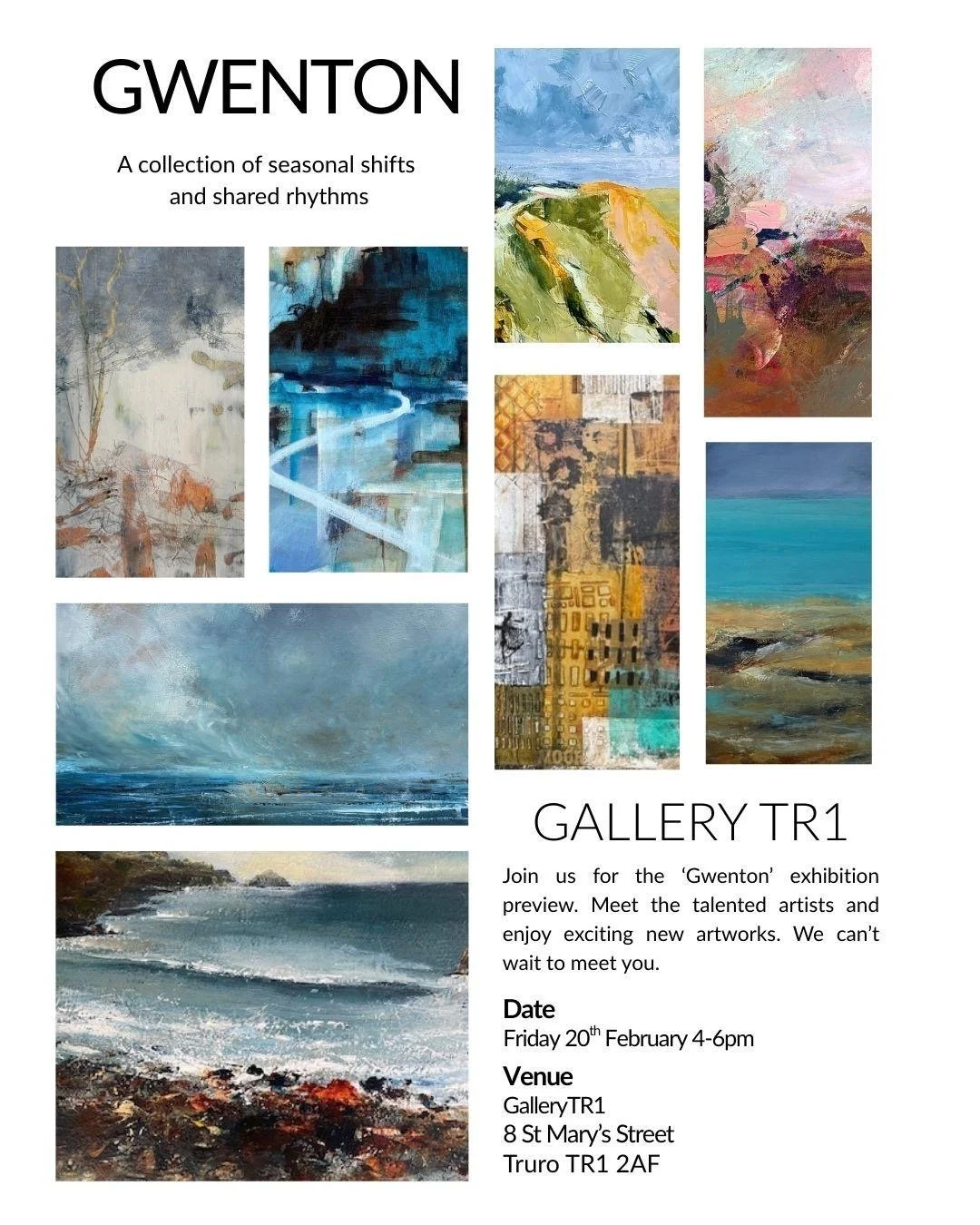 Poster with details of the latest exhibition at Gallery TR1