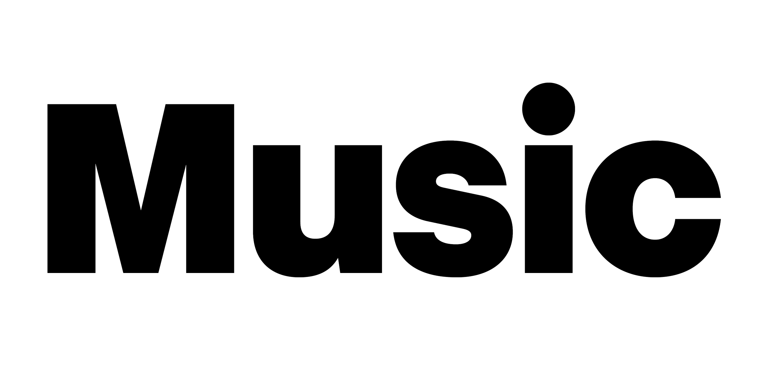 The word 'Music' written in large, outlined letters.