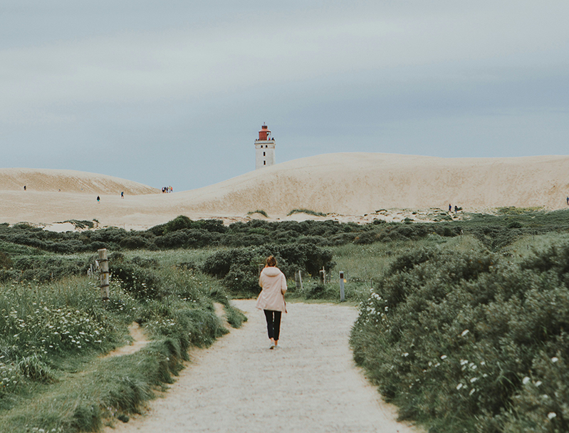 Walking towards a Danish lighthouse