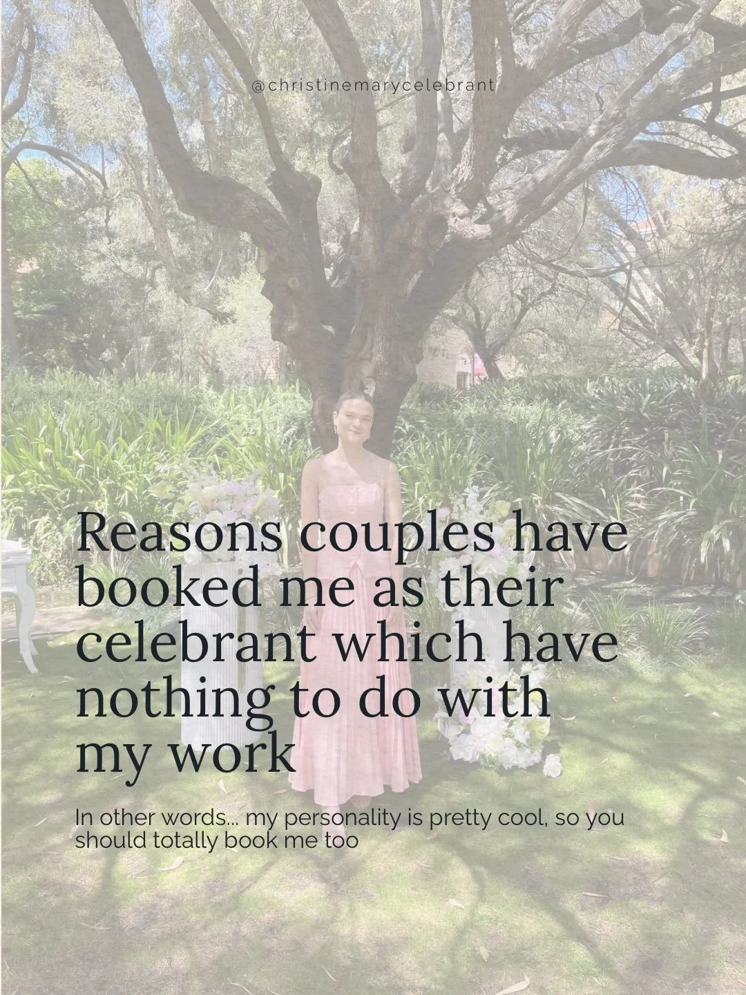 A little bit about the human behind the microphone, because choosing your celebrant is about more than finding someone who can legally marry you. It&rsquo;s about finding someone whose energy you connect with, who makes you feel comfortable being you