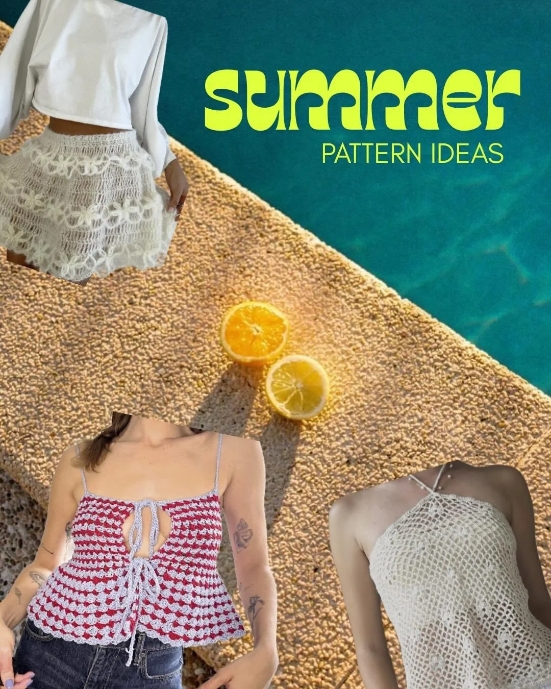 studio notes 08// summer pattern ideas🌞

perfect crochet pieces for the beach and sunshine ⛱️👙

which one are you trying out first? 

patterns by @by.belina @mish.smish &amp; @locacrochet__ 

#summer #crochetpattern #crochetsummerpattern #crochet #