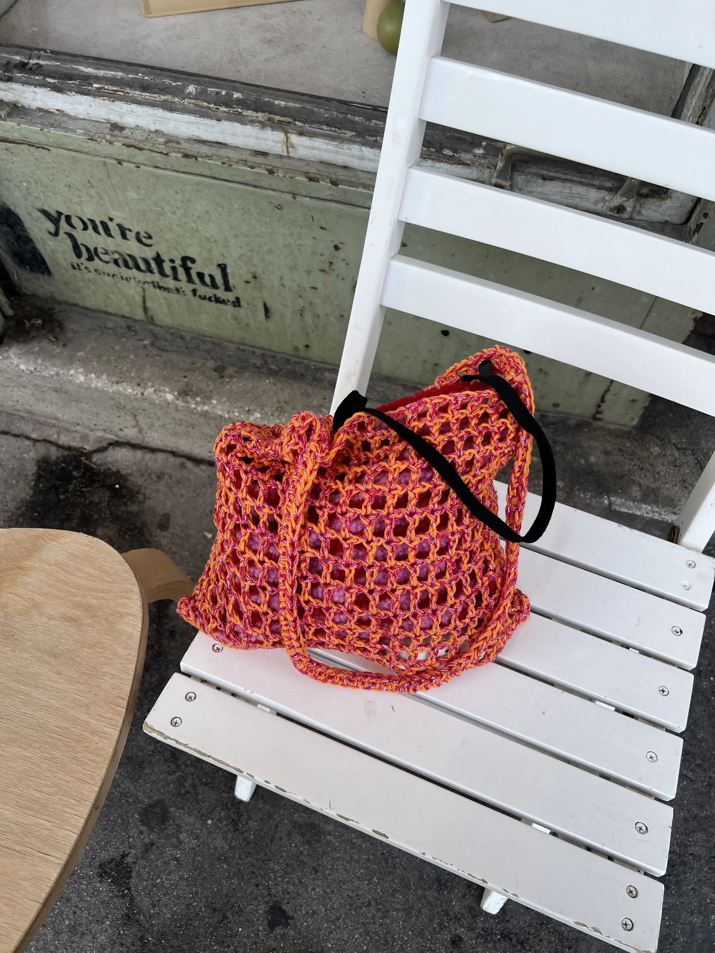 summer sequin workshop // crochet beach bag or knit summer top & hip bandana