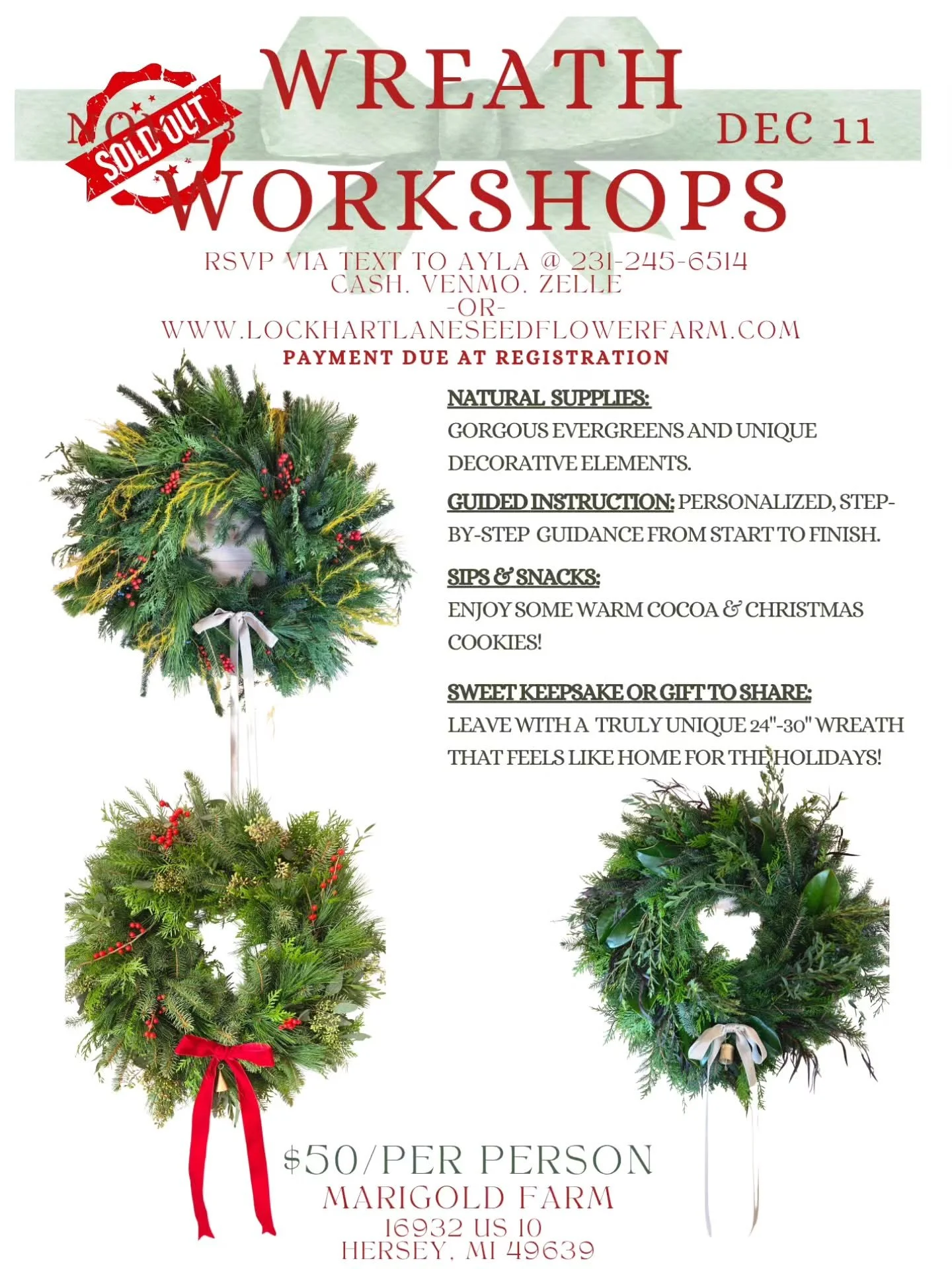 ✨ It&rsquo;s such a beautiful thing to share &mdash; we&rsquo;ve officially sold out of two of our wreath workshops!

But don&rsquo;t worry, we still have two magical dates left to join in on the holiday fun:

🎄 December 3rd | 6:30&ndash;8:00 PM
at 