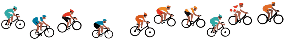 Decorative illustration of cyclists in formation, extracted from a Tour de France map by illustrator Anna Simmons