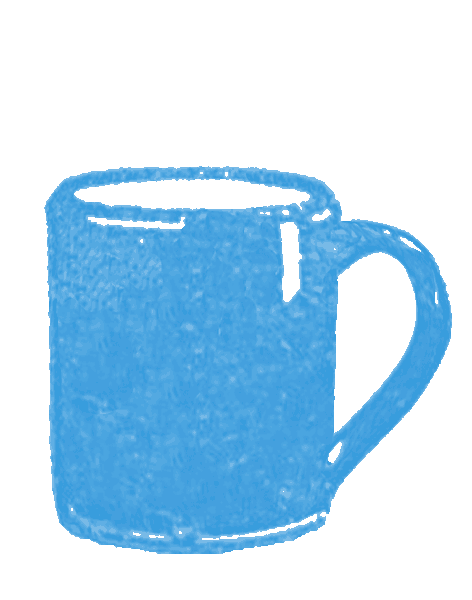 single colour illustration of a light-blue mug by Anna Simmons