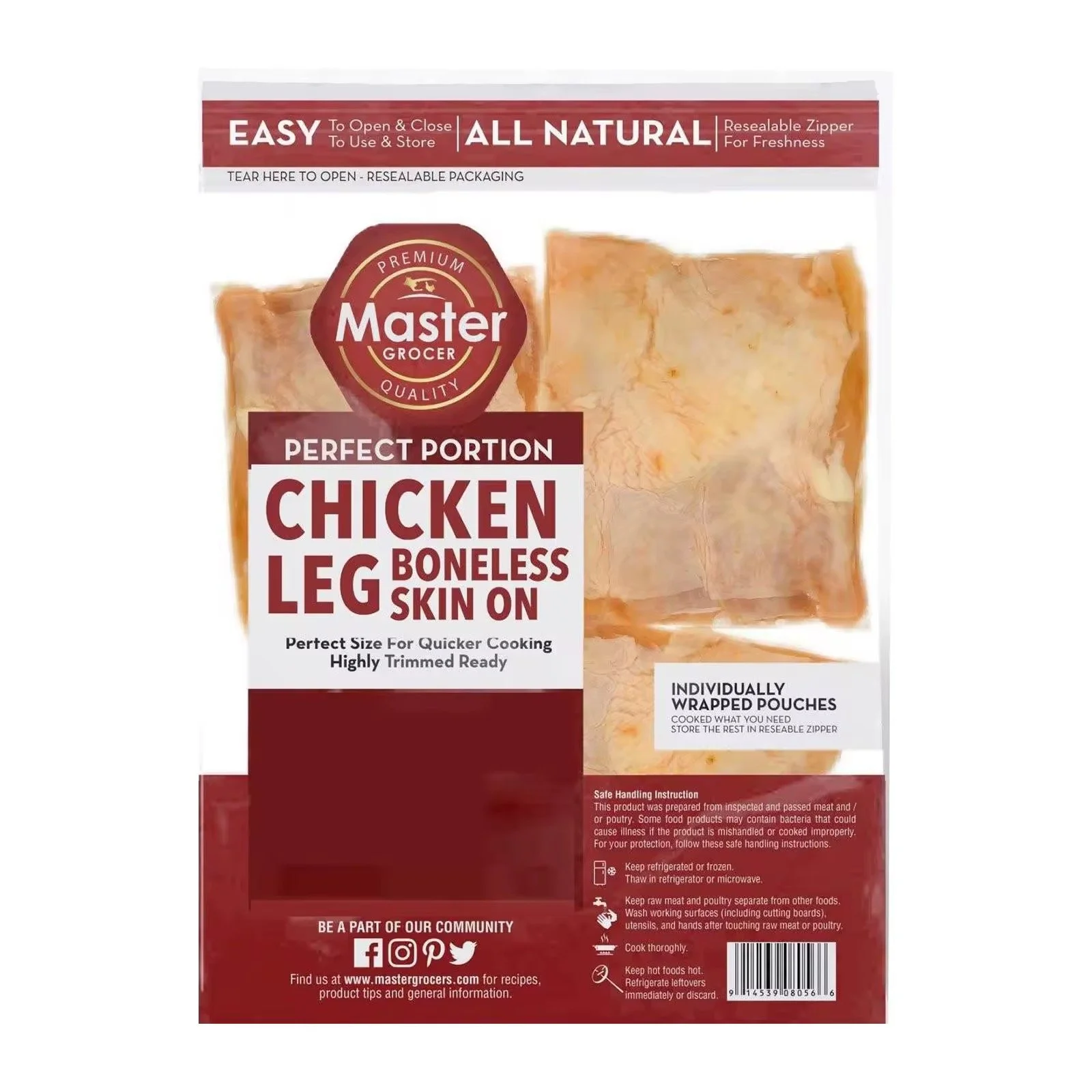 Skin on boneless chicken leg