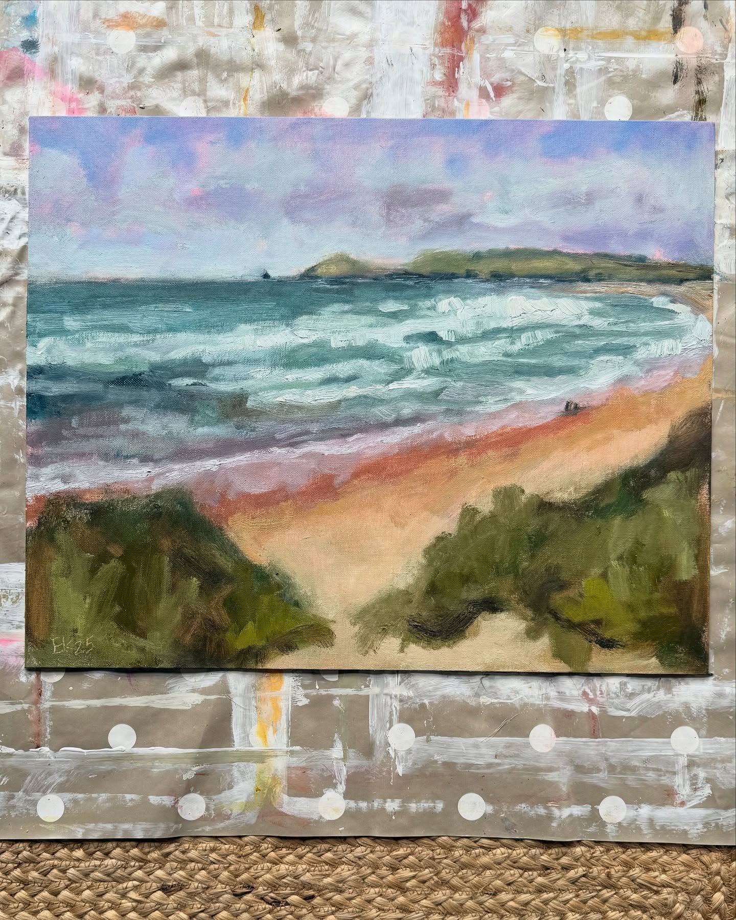 Constantine Bay, oil on board | Painted after a few months off oils, instead practicing daily watercolour sketches. Trying to paint looser and search for colour&hellip; I still think I prefer the sketch.  #oils #oilpainting #sketchbook #sketchbookpra