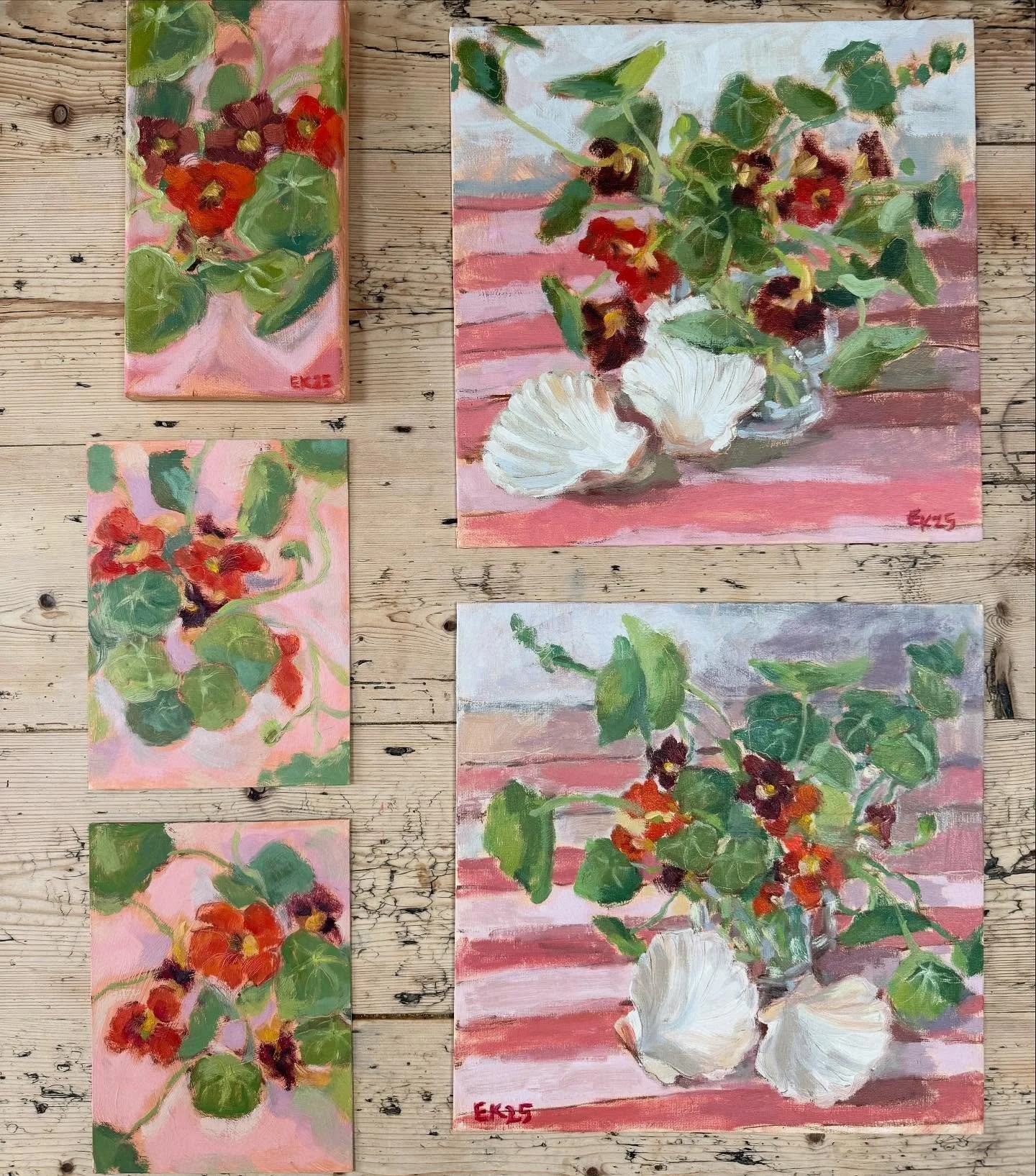 An ode to nasturtiums 💛💚🧡 these are back from the framers by the end of the week. 🫶🏼🫶🏼 A few have already sold, sign up to my newsletter to be the first to know when the rest are available to buy #nasturtiums #nasturtiumflowers #flowerpainting