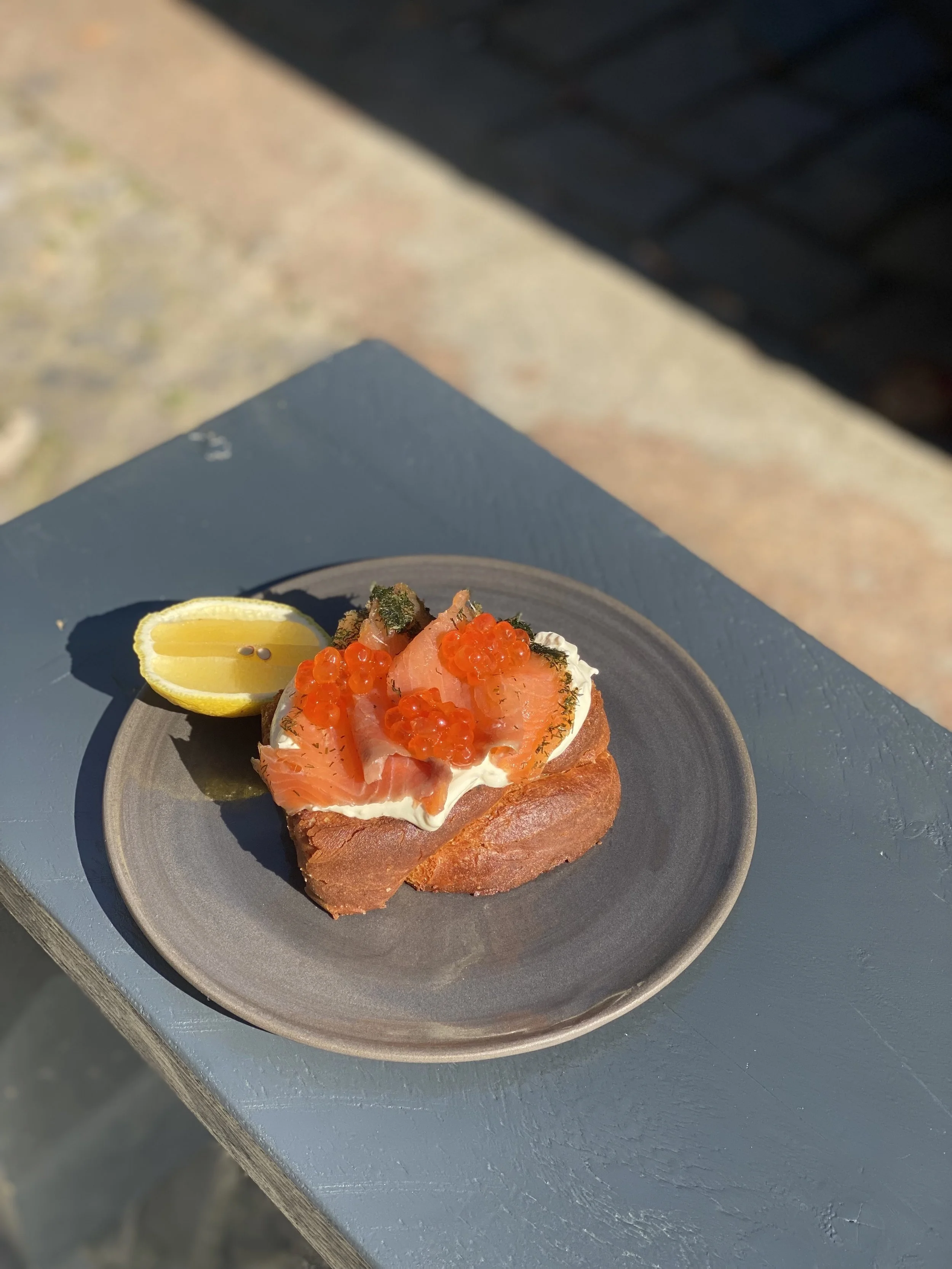 Gravlax on Brioche with salmon roe