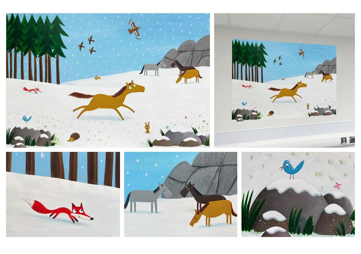 A detailed look at one the murals I did for my latest project for the new Dartmoor Building at Plymouth Hospital  #mural #muralart #illustration #artwork #kidslitart #childrensbookillustrator #acrylicpainting