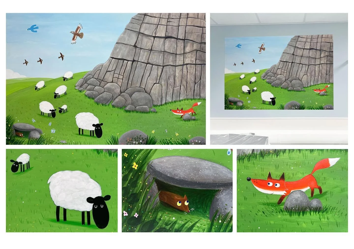 A detailed look at the Sheep mural for Plymouth Hospital #mural #muralart #illustration #kidsillustration #illustrator#artwork #painting #painter