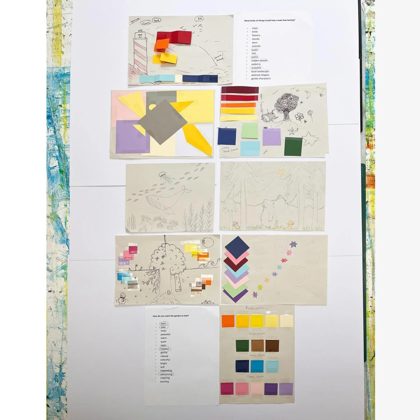 This week, I ran a really rewarding ideas workshop for a mural project at Chalkhill, a CAMHS inpatient unit at the Princess Royal Hospital in Haywards Heath. 
The project is to create three external murals for the courtyard garden at the unit. The mu