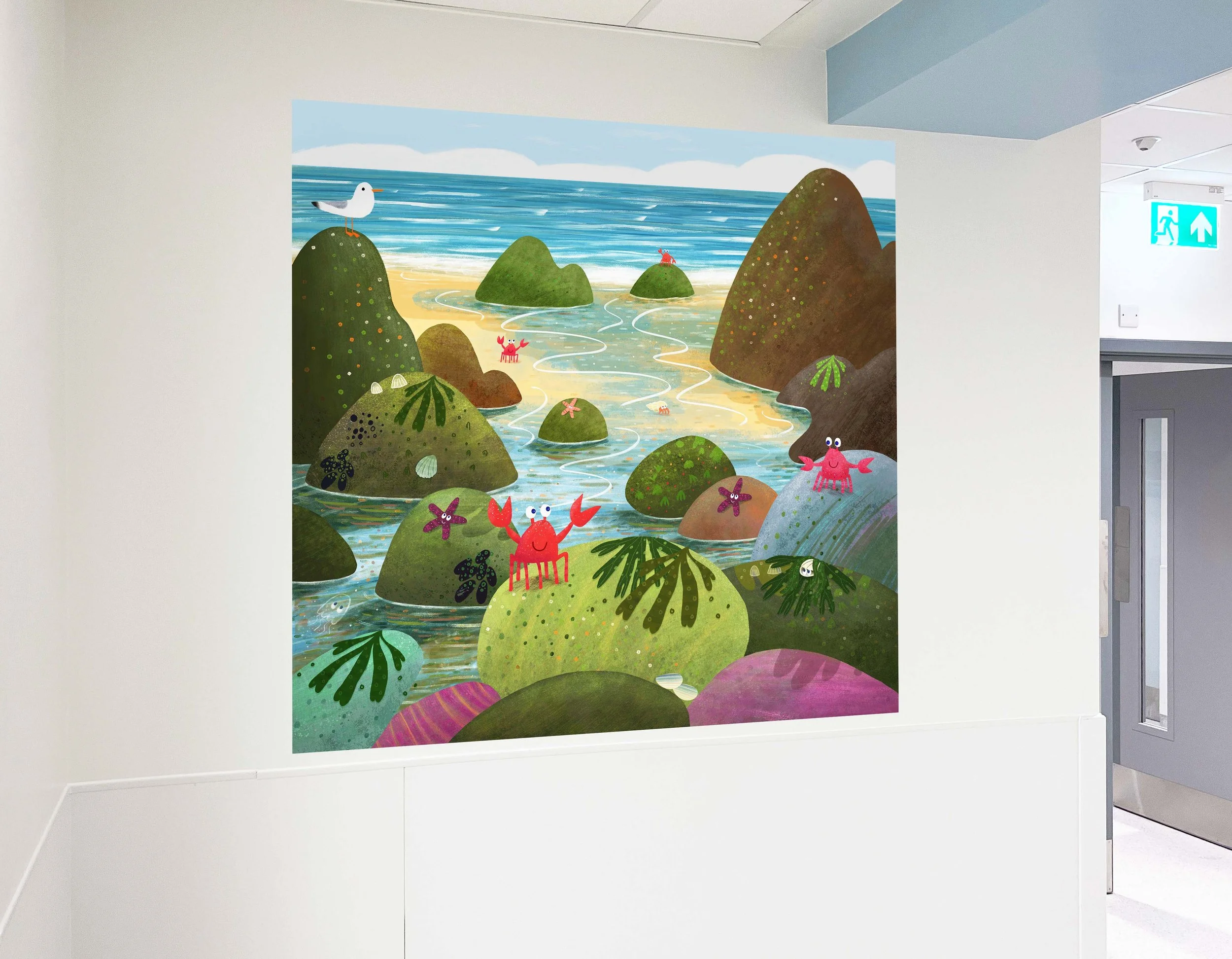 Paediatric hospital corridor mural beach scene theme by James Croft
