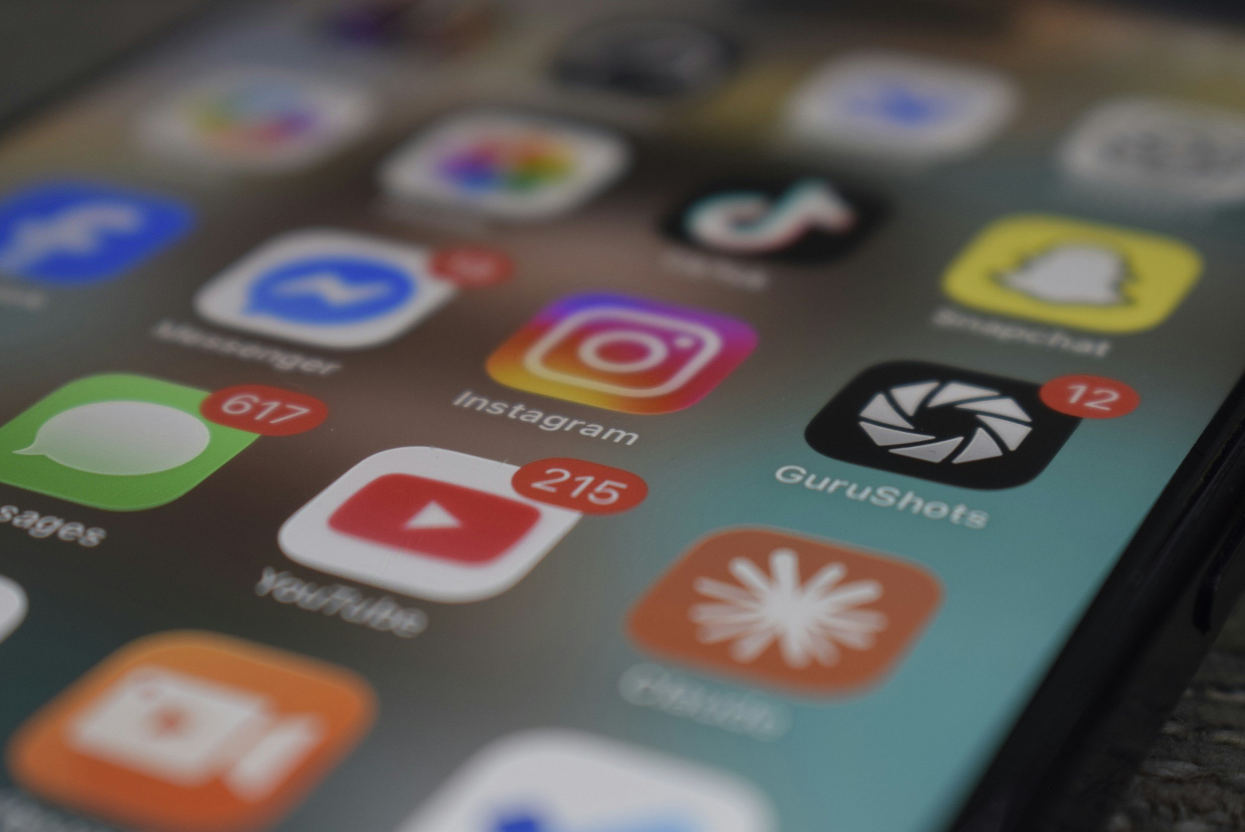 Social media apps on a smartphone, including Instagram, Facebook and YouTube.