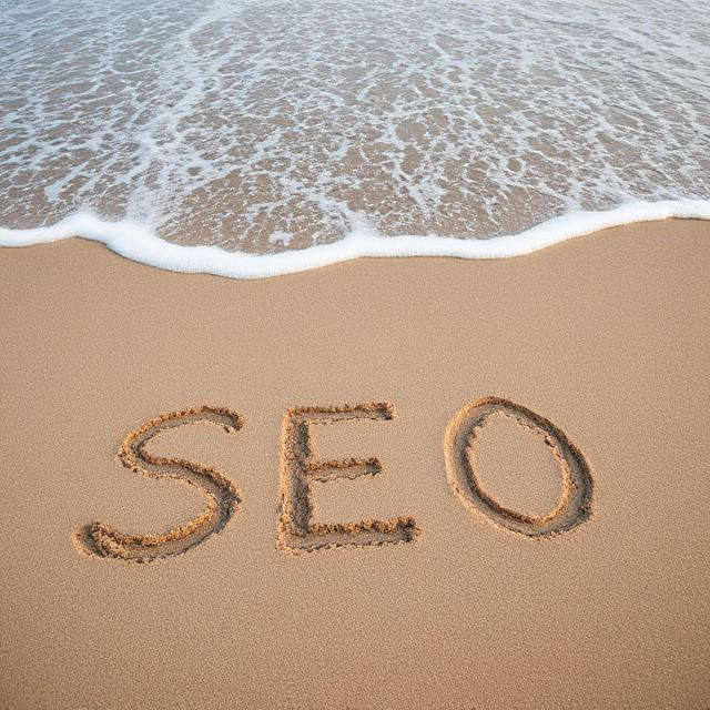 SEO written in sand with gentle sea waves rolling over, symbolising the importance of SEO for online success.