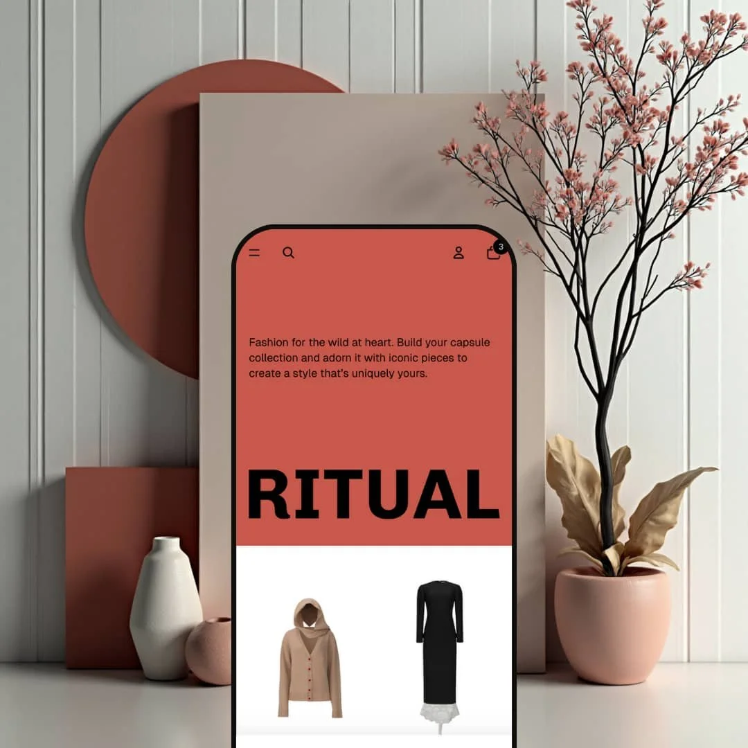 A composite image showing one version of the Ritual Shopify theme by Shopify displayed on smartphone screens. Each screen showcases the theme's adaptation for different niches.