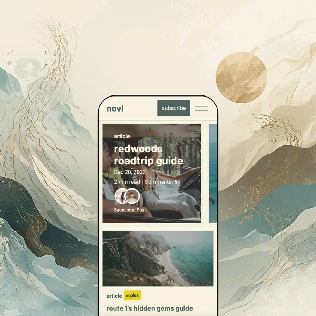 Zora Shopify theme mobile preview — single membership-publishing preset with a featured travel-article hero and tier badges.