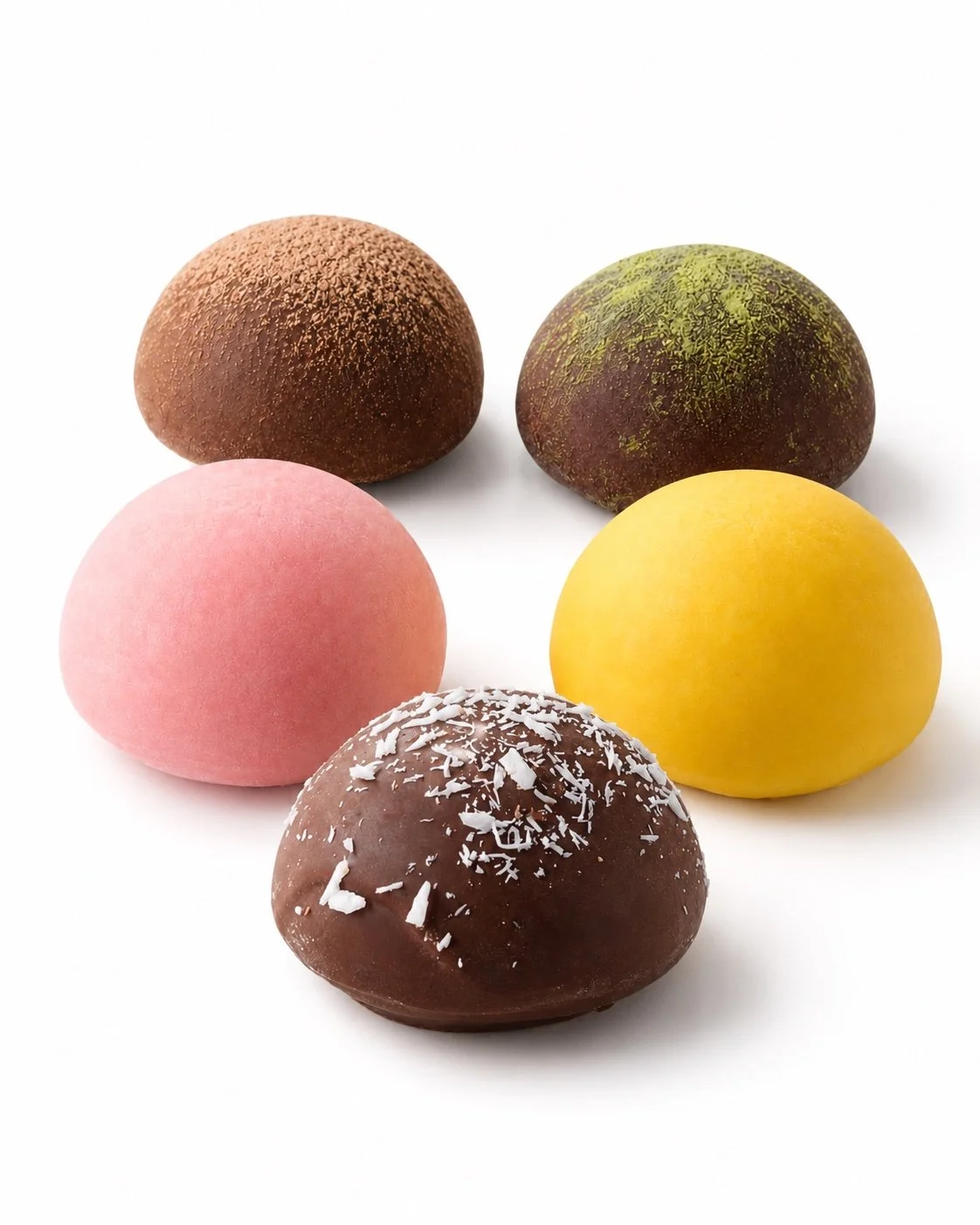 Selezione di mochi gelato Design Toy Mochi nei gusti cioccolato, matcha, fragola, mango e cocco
