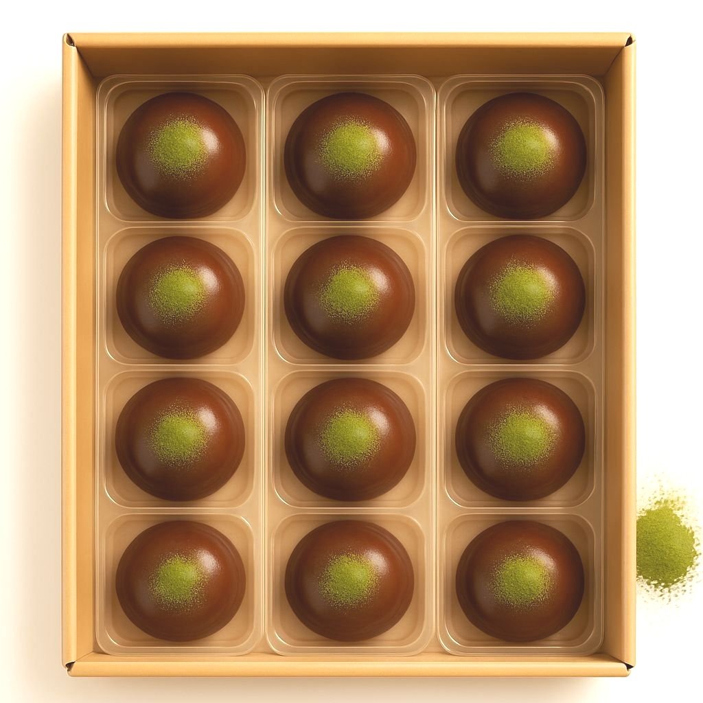 Ogni cartone è progettato per ottimizzare la conservazione e la distribuzione del prodotto. Contiene un totale di 24 mochi, con un Peso Netto complessivo di 1032g.
Riepilogo:
1 Cartone = 12 Confezioni (Blister) = 24 Mochi
1 Confezione (Blister con