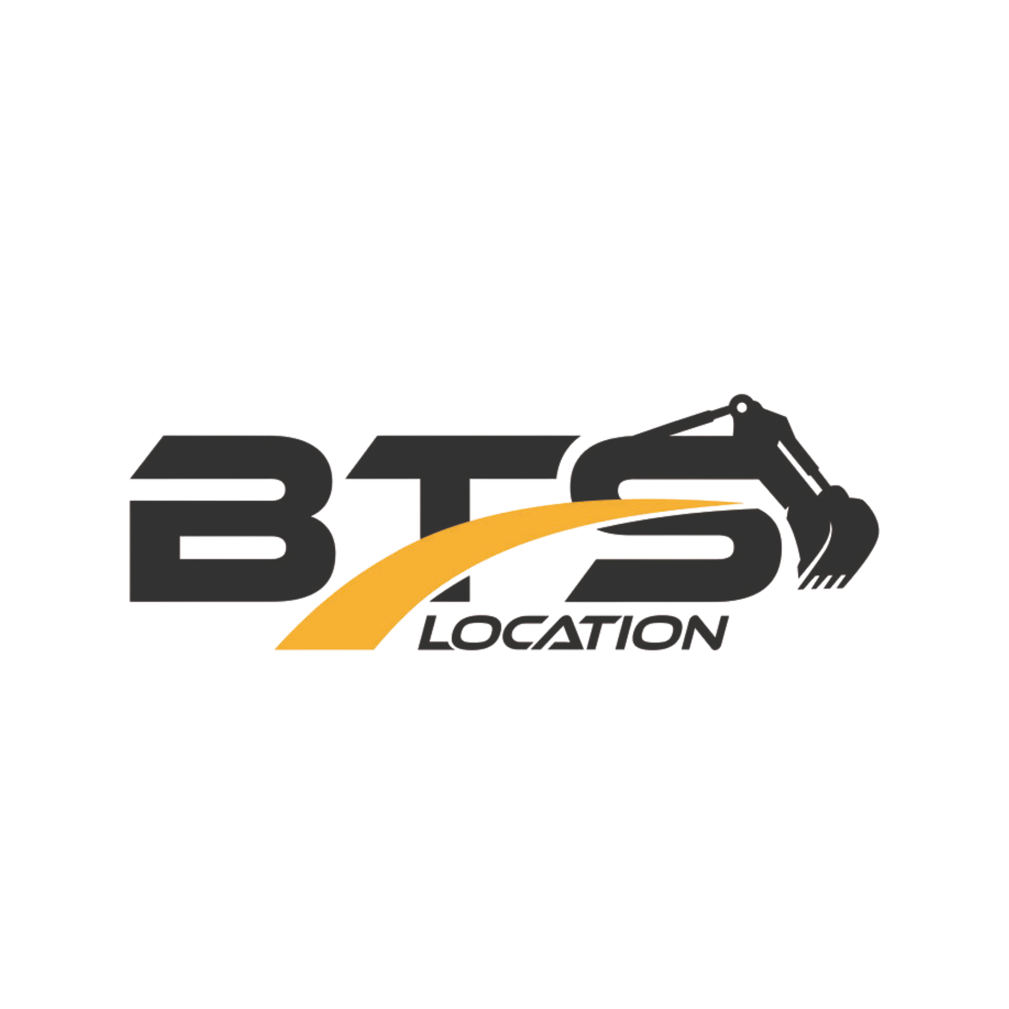 Logo de la société BTS LOCATION avec des couleurs noir, orange et gris, incluant une représentation stylisée d'une spirale ou d'un circuit électrique.