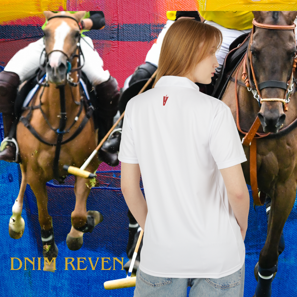 White polo red v logo Dnim Reven custom designs