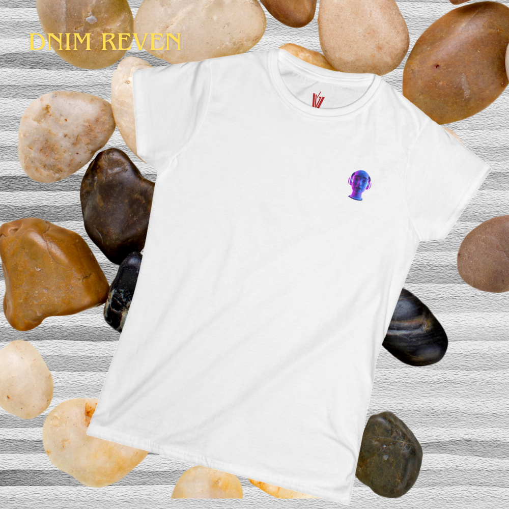 WOMANS WHITE CREW NECK T- SHIRT WITH NEON HEAD GRAPHIC
