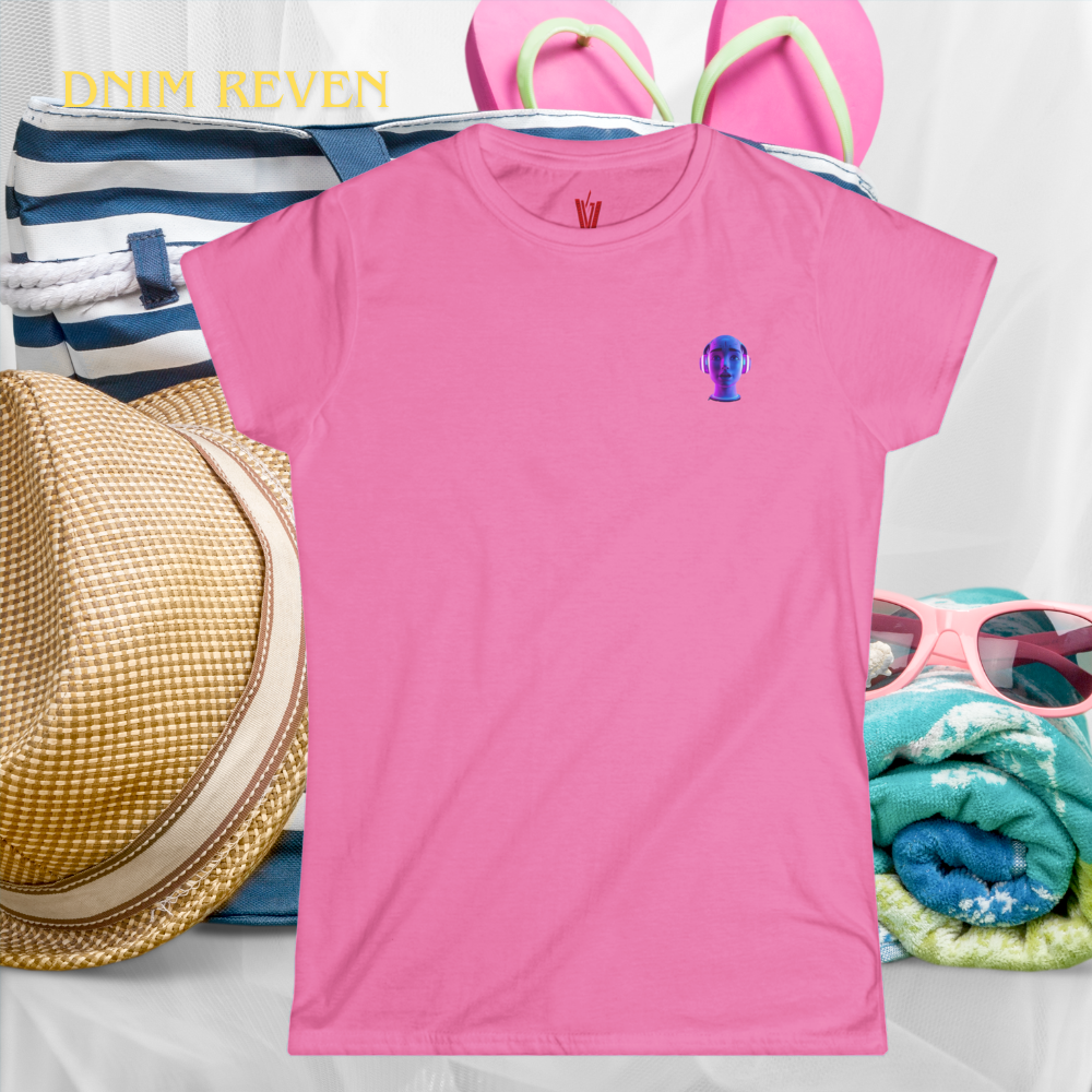 WOMANS PINK CREW NECK  T SHIRT WITH NEON HEAD GRAPHIC